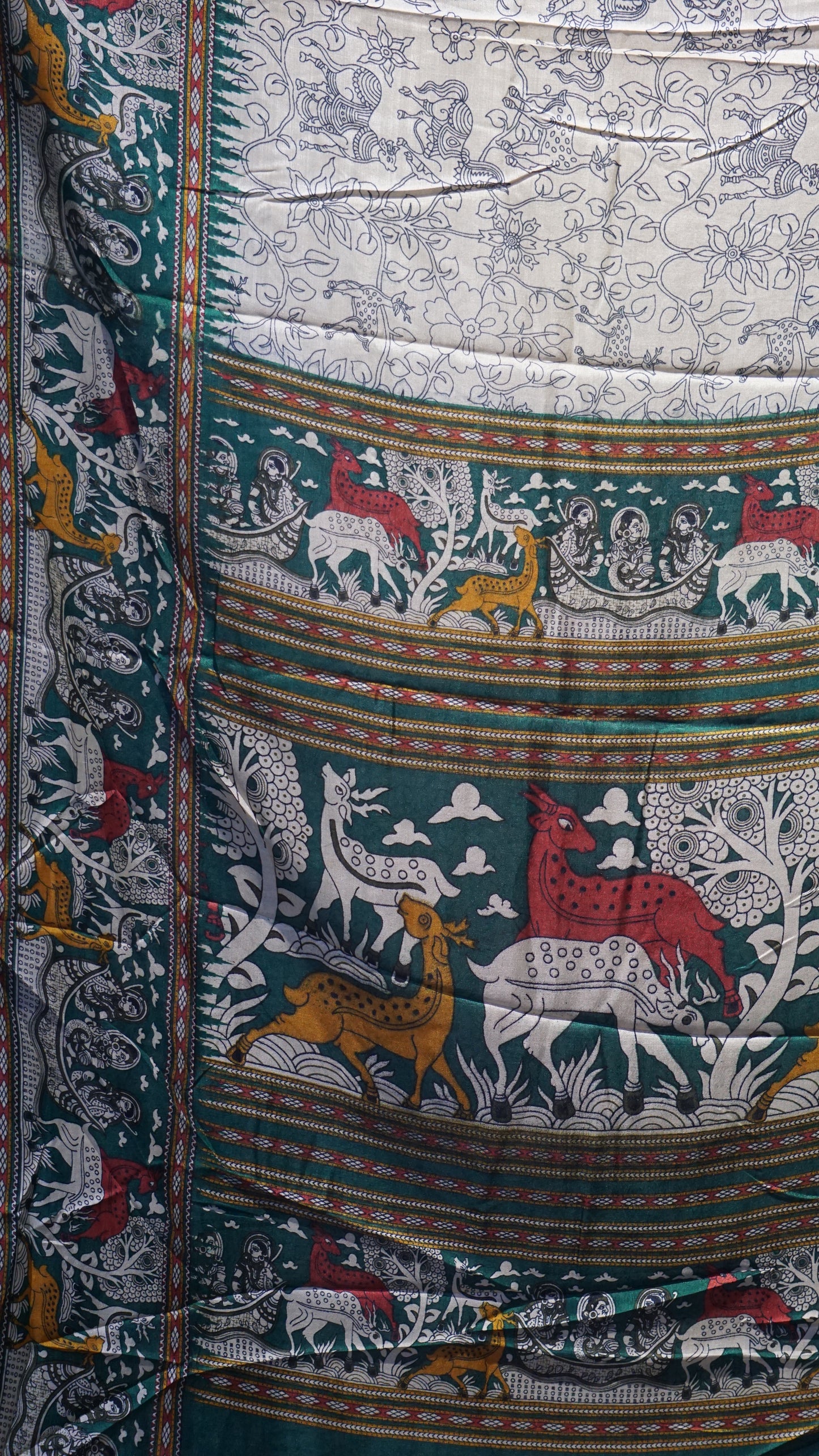 Dola Silk Kalamkari Print Green Border