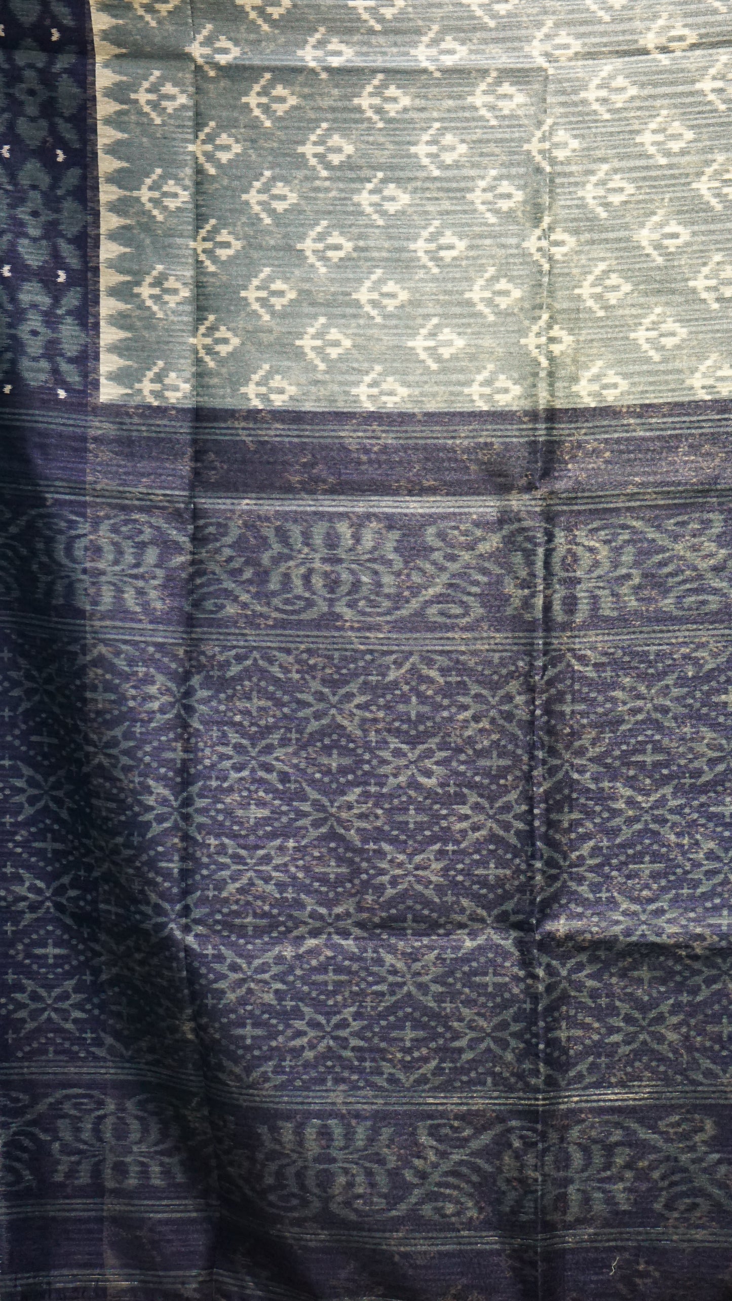 Jute Cotton Saree - Navy & Light Blue
