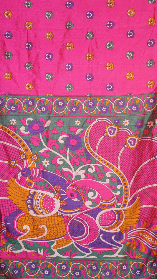 Semi Pattola Saree Kalamkari Print Pink