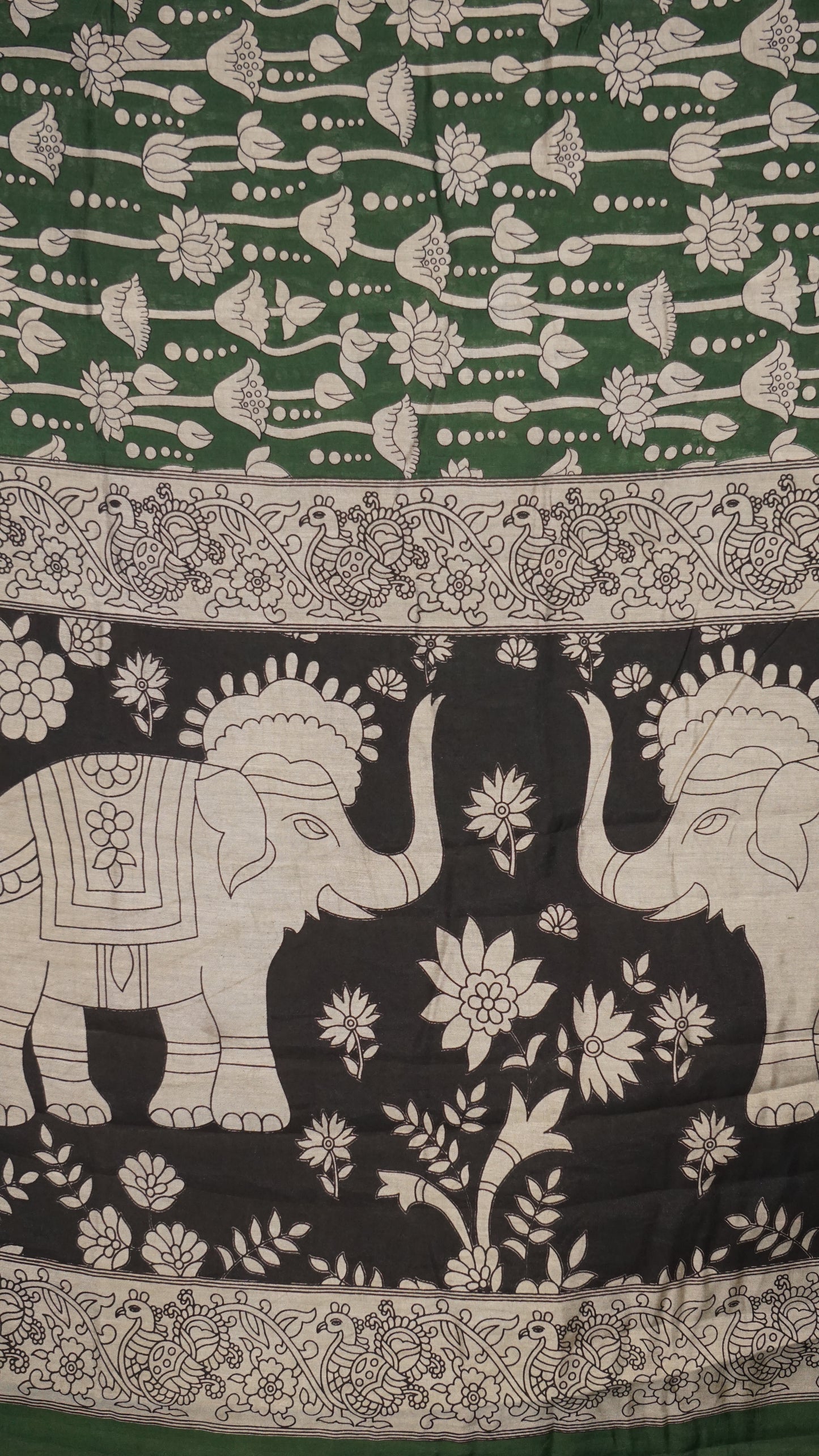 Malai Cotton Saree Pichwai Print Green
