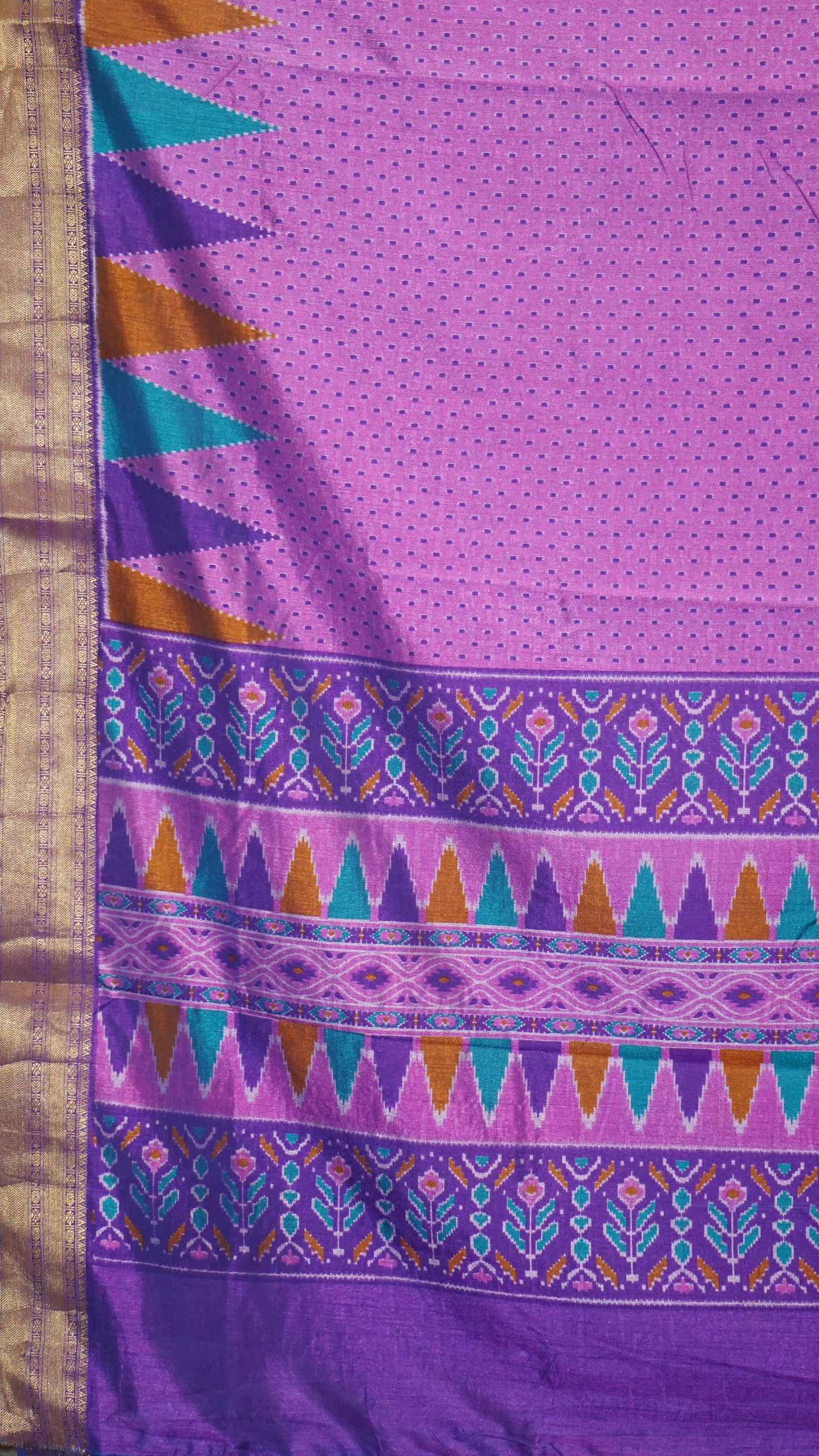 Semi Pattola With Temple Border - Violet