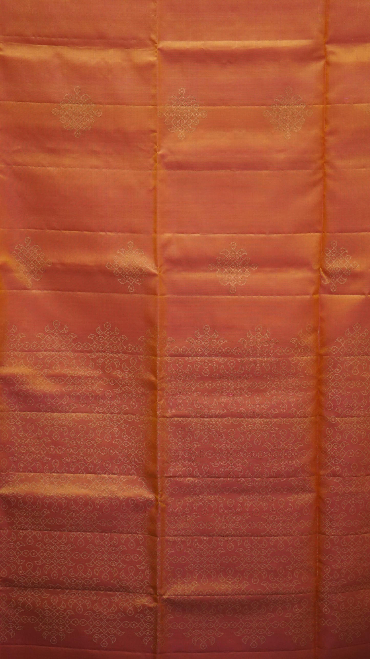 Soft Silk Saree Kolam Design - Peach & Orange Blend