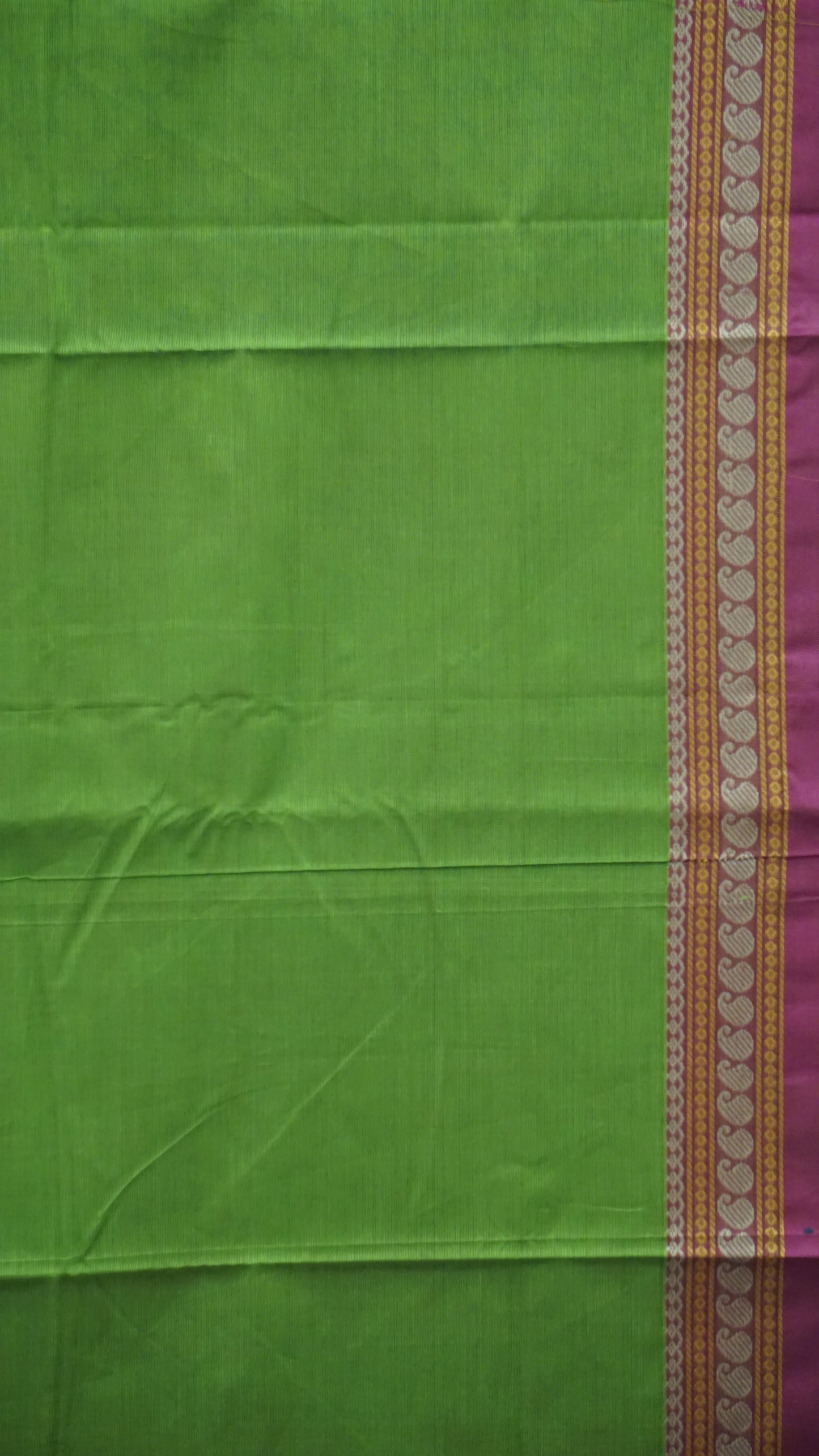 Kanchi Cotton Saree - Light Green with Pink Border