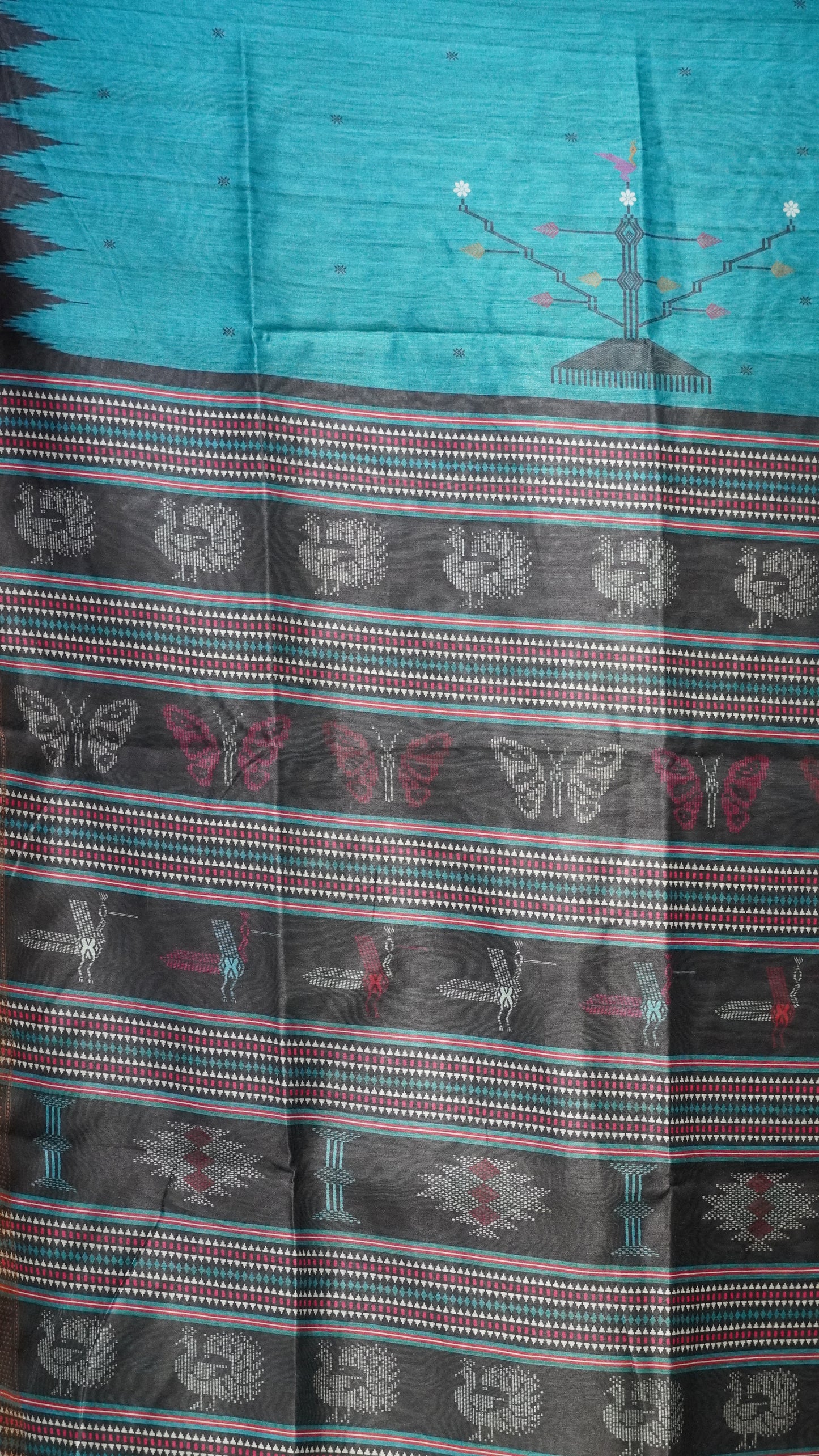 Gicha Tussar Saree Blue - Black