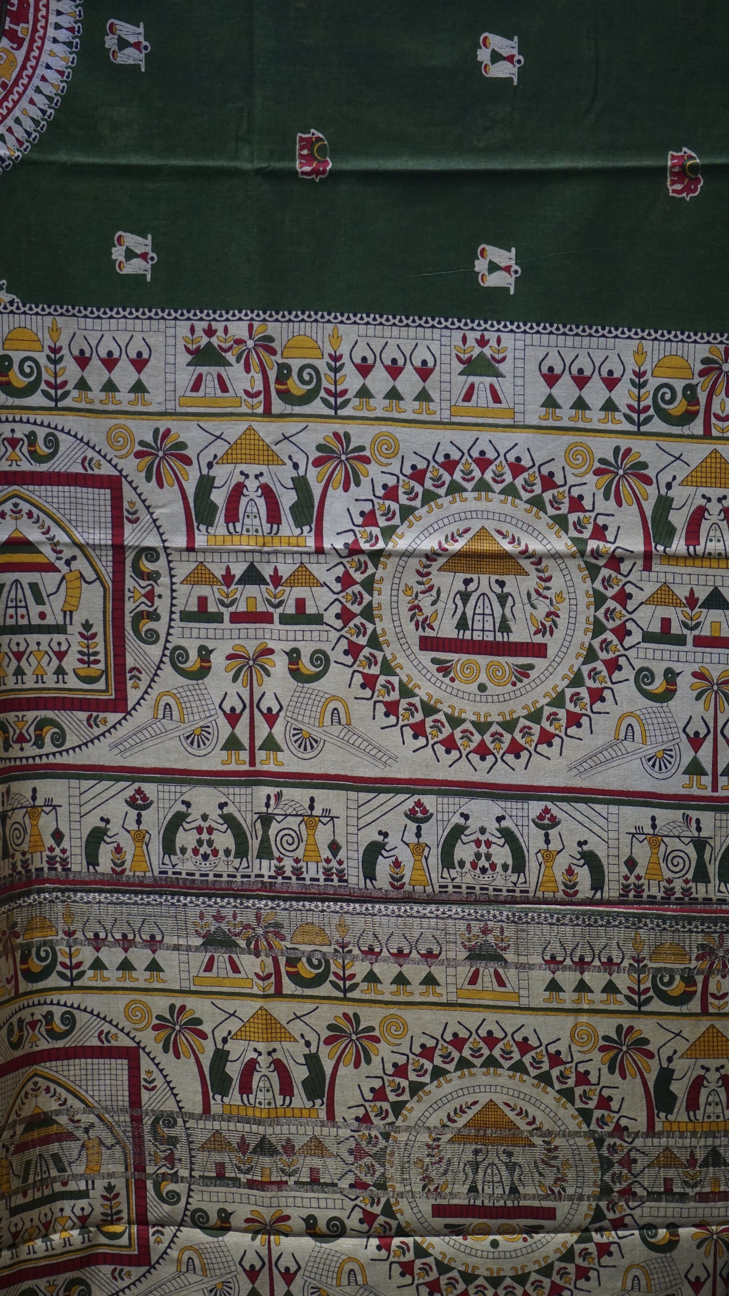 Semi Linen Kalamkari Saree Green