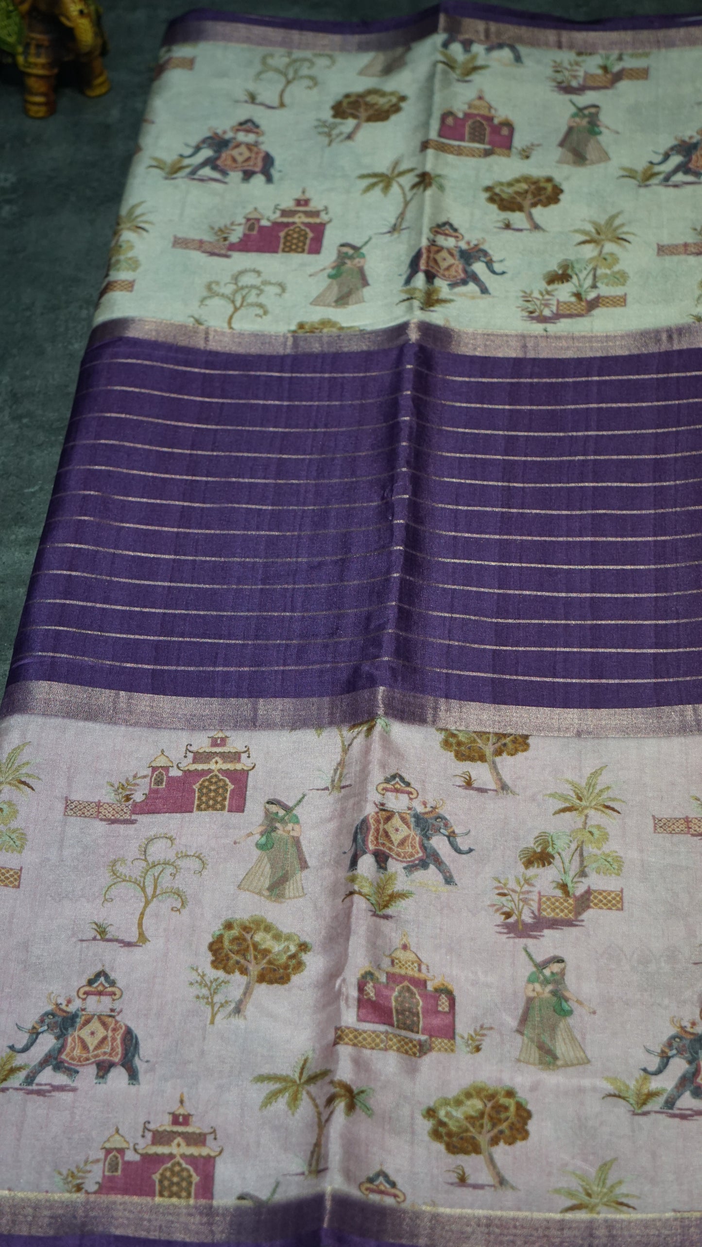 Semi Printed Silk Saree - Purple