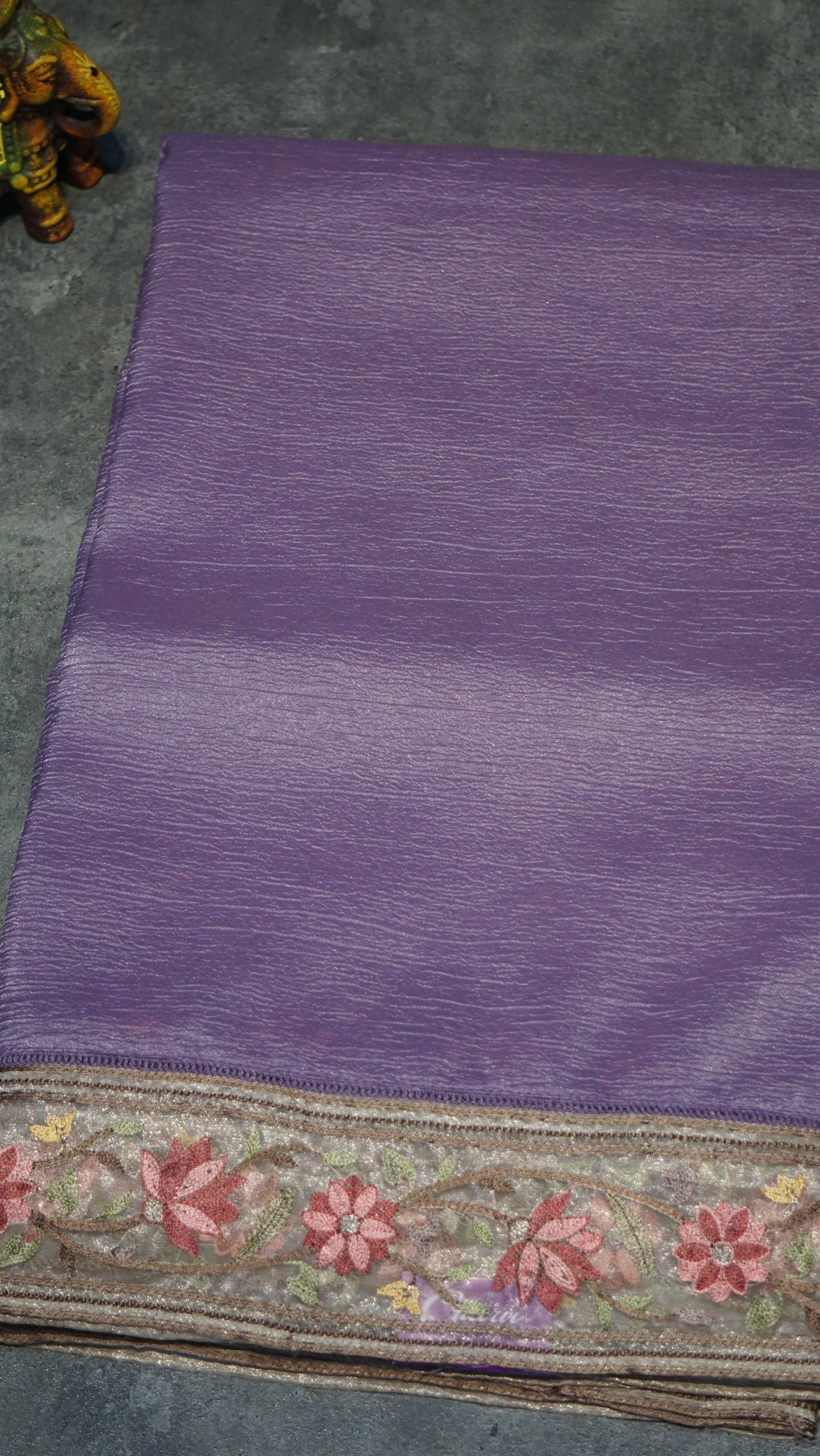 Semi Tussar Saree Crushed With Tissue Border Lavender