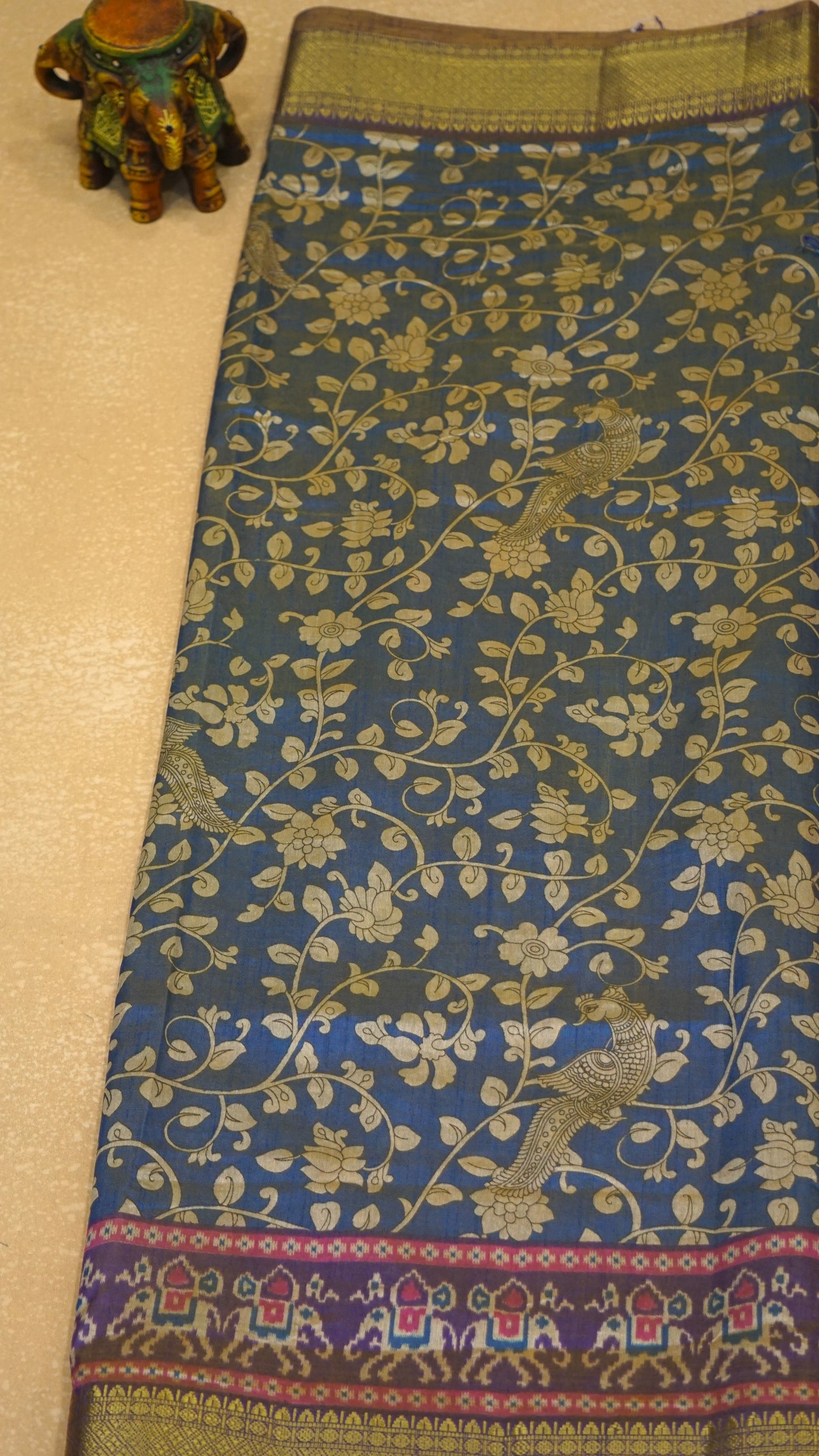 Semi Pattola Saree Kalamkari Print - Blue