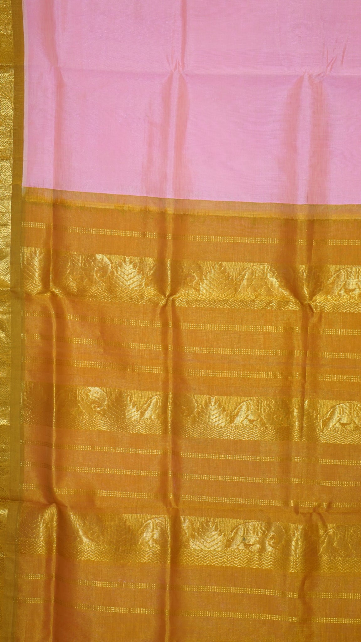 Silk Cotton Saree - Baby Pink & Mustard Yellow