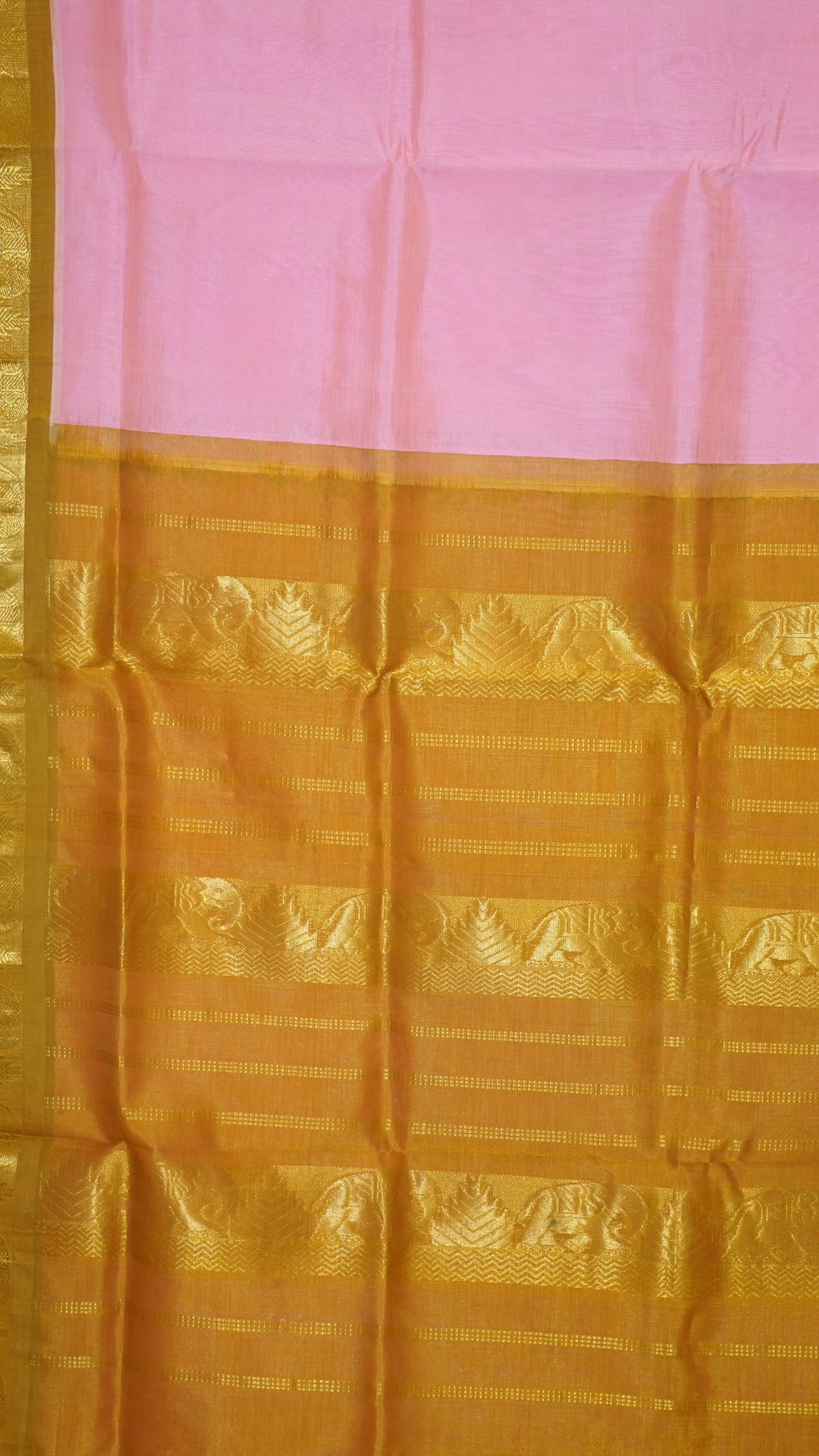 Silk Cotton Saree - Baby Pink & Mustard Yellow