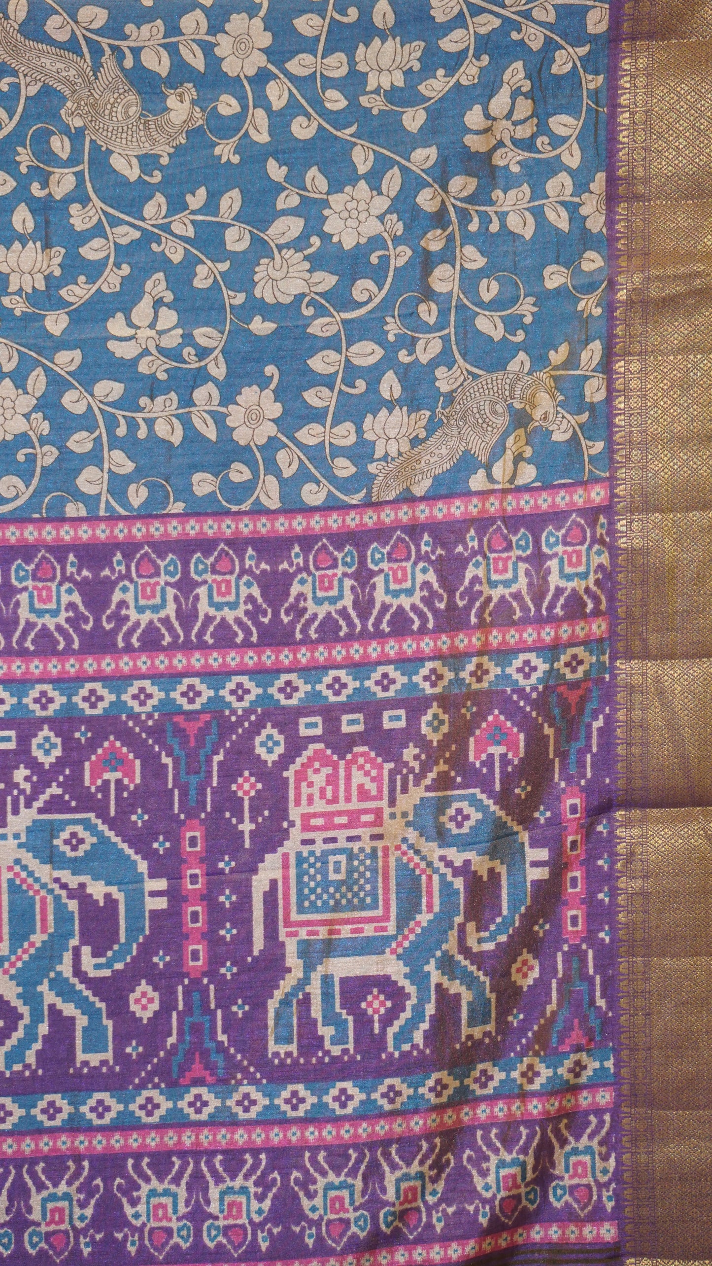 Semi Pattola Saree Kalamkari Print - Blue