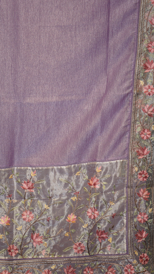 Semi Tussar Saree Crushed With Tissue Border Lavender