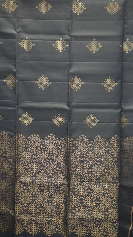 Pure Soft Silk Saree Kolam Design - Black