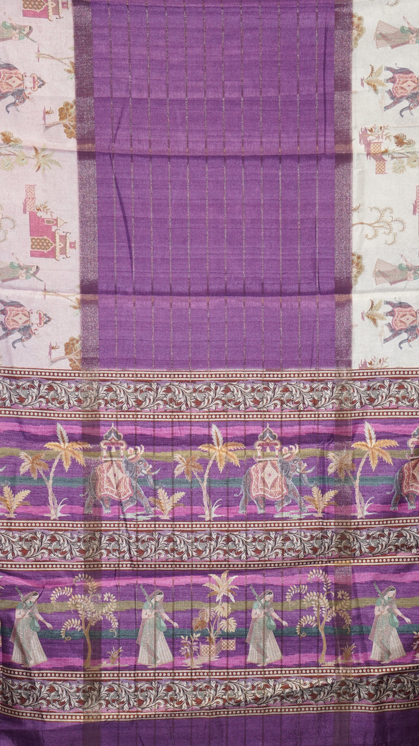 Semi Printed Silk Saree - Purple