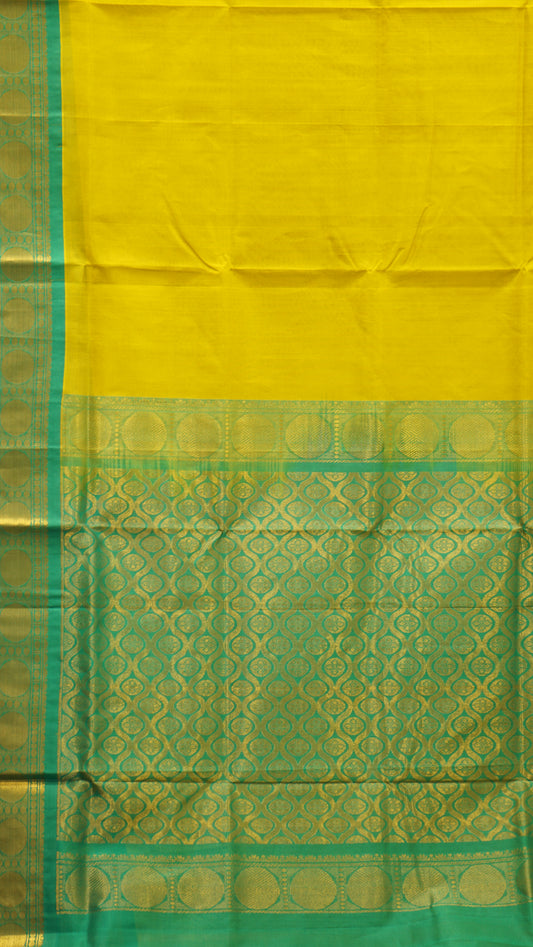 Silk Cotton Saree - Yellow With Turquoise Border