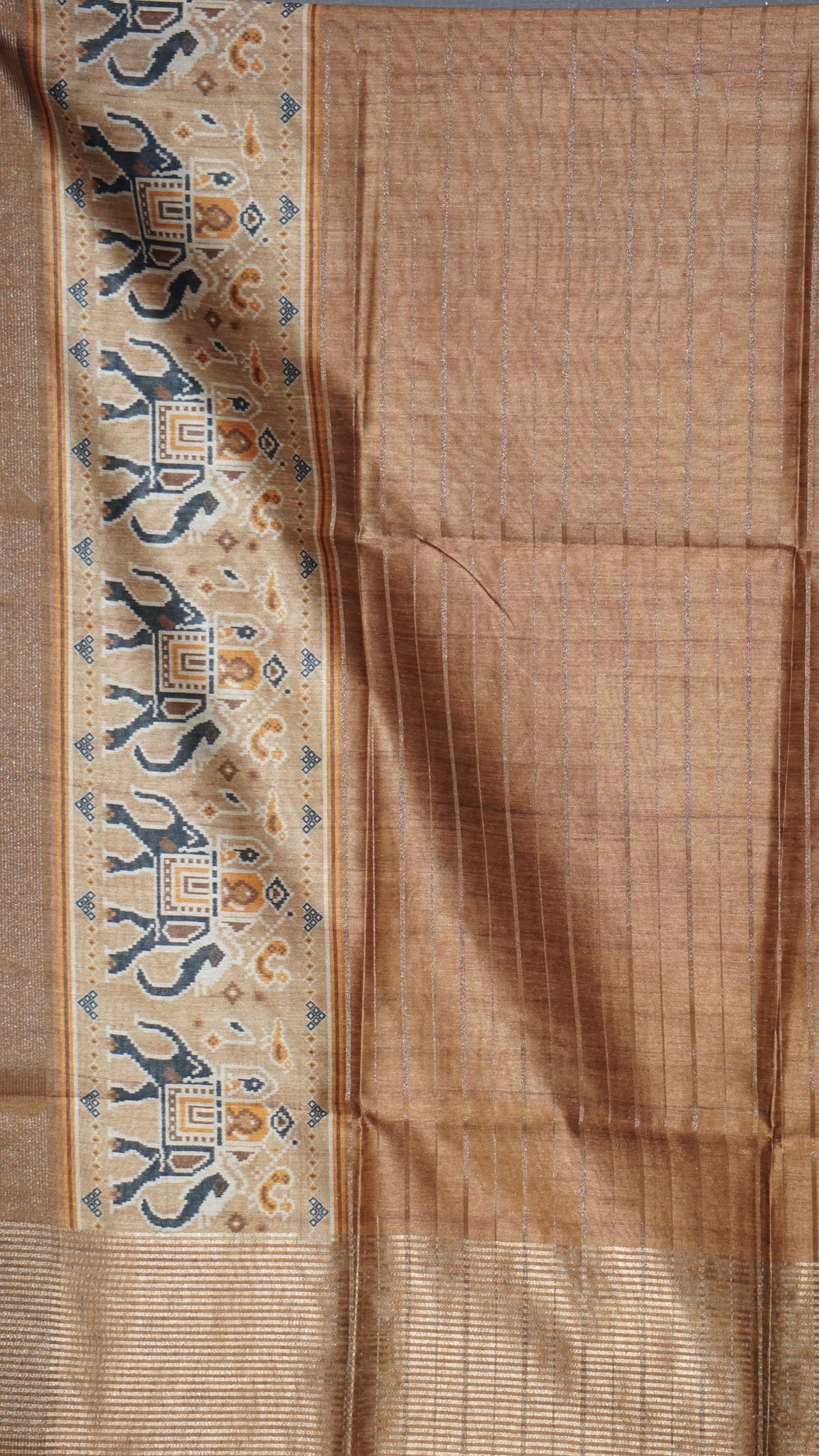 Semi Tussar Saree With Pattola Print Mustard