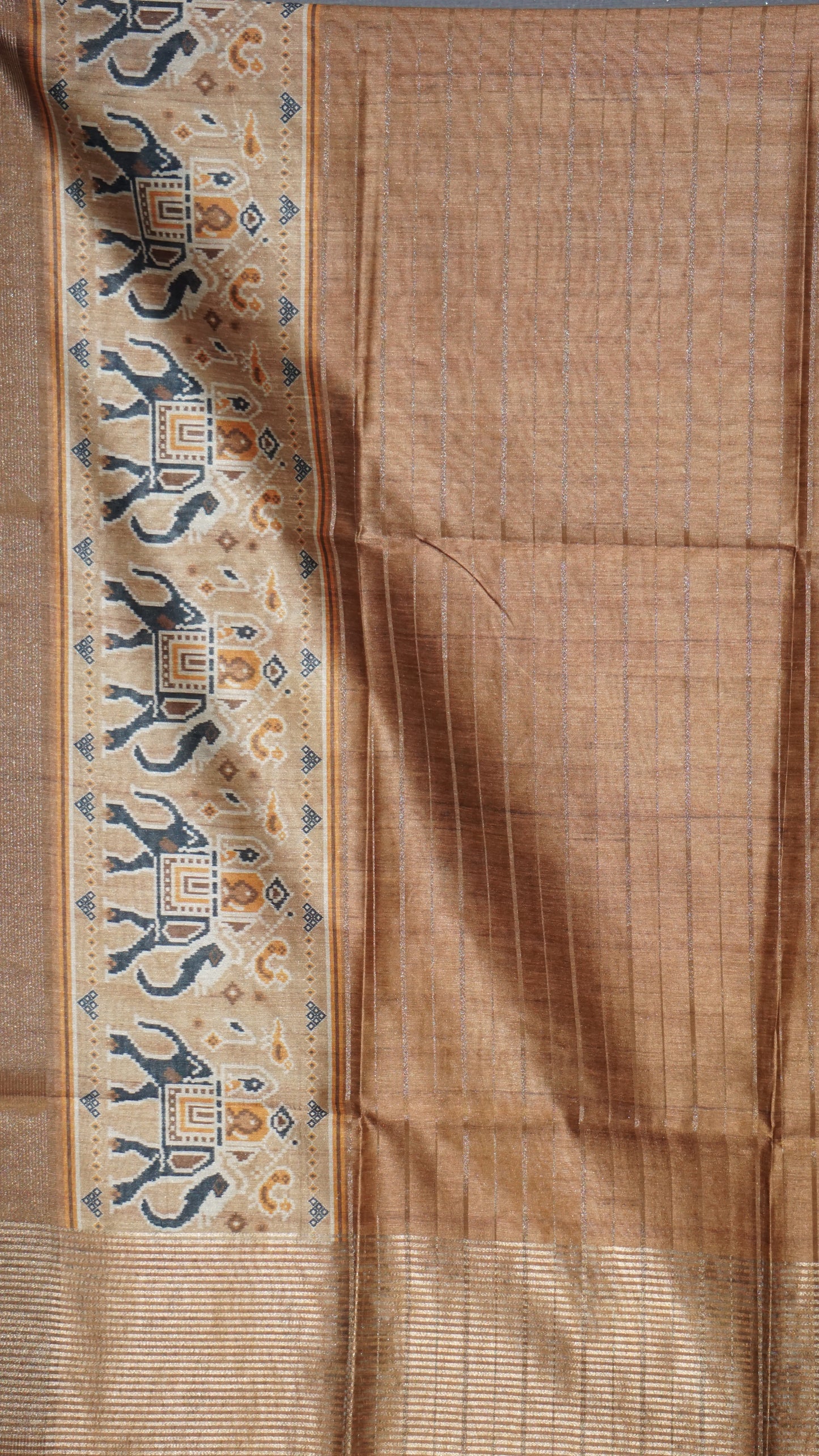 Semi Tussar Saree With Patola Print Mustard