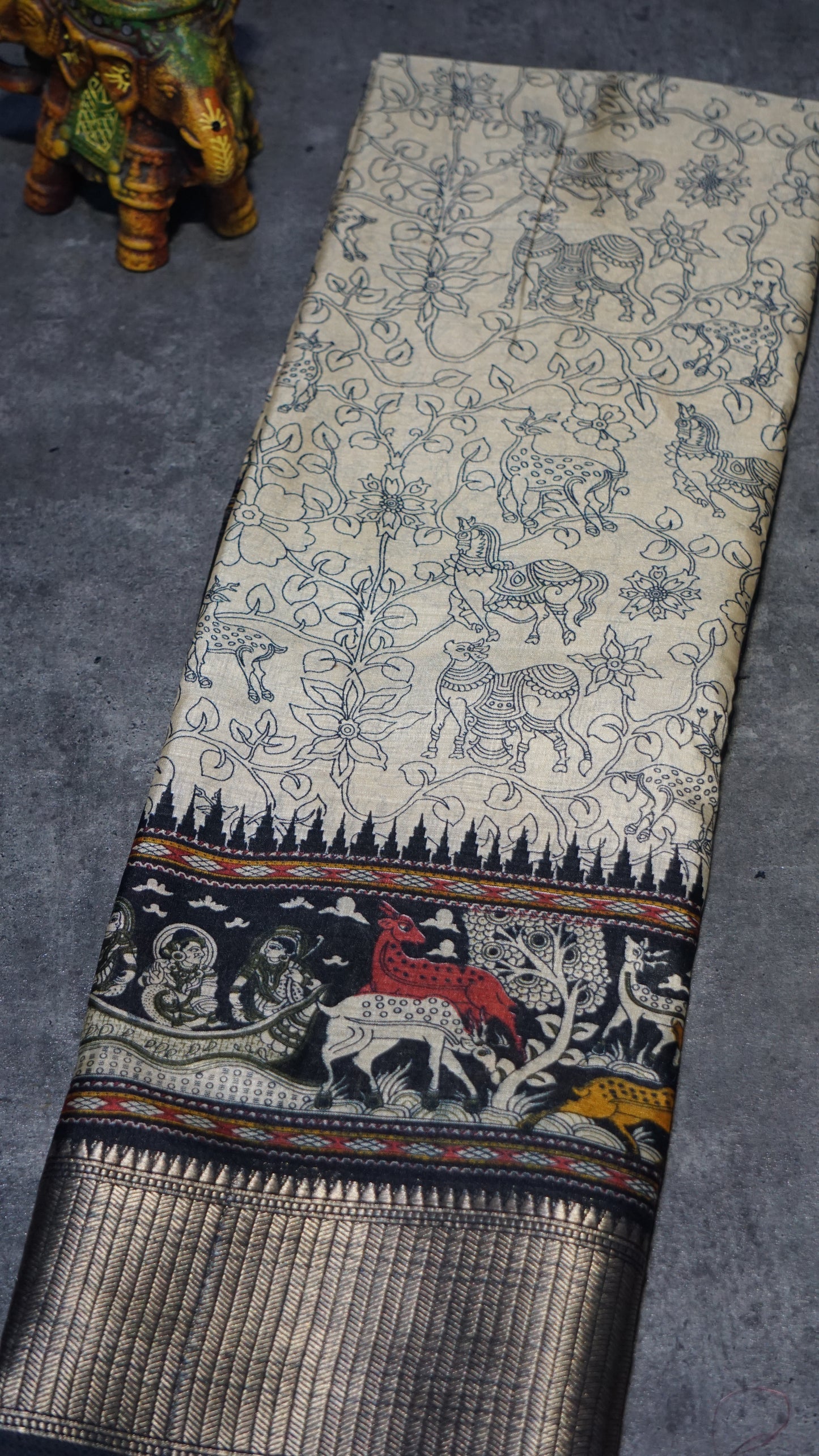 Dola Silk Kalamkari Print Black Border