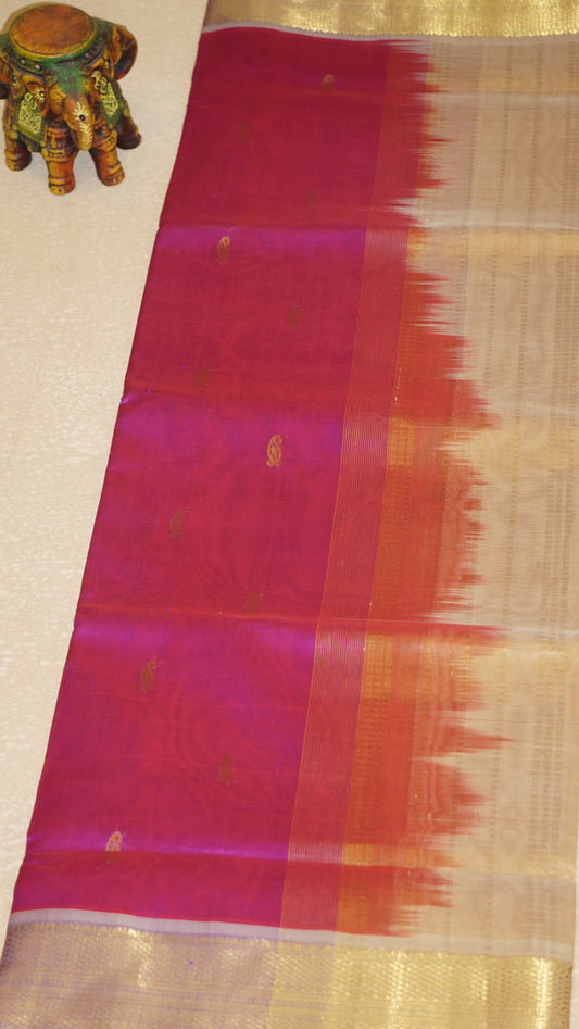 Silk Cotton Saree - Magenta & Cream