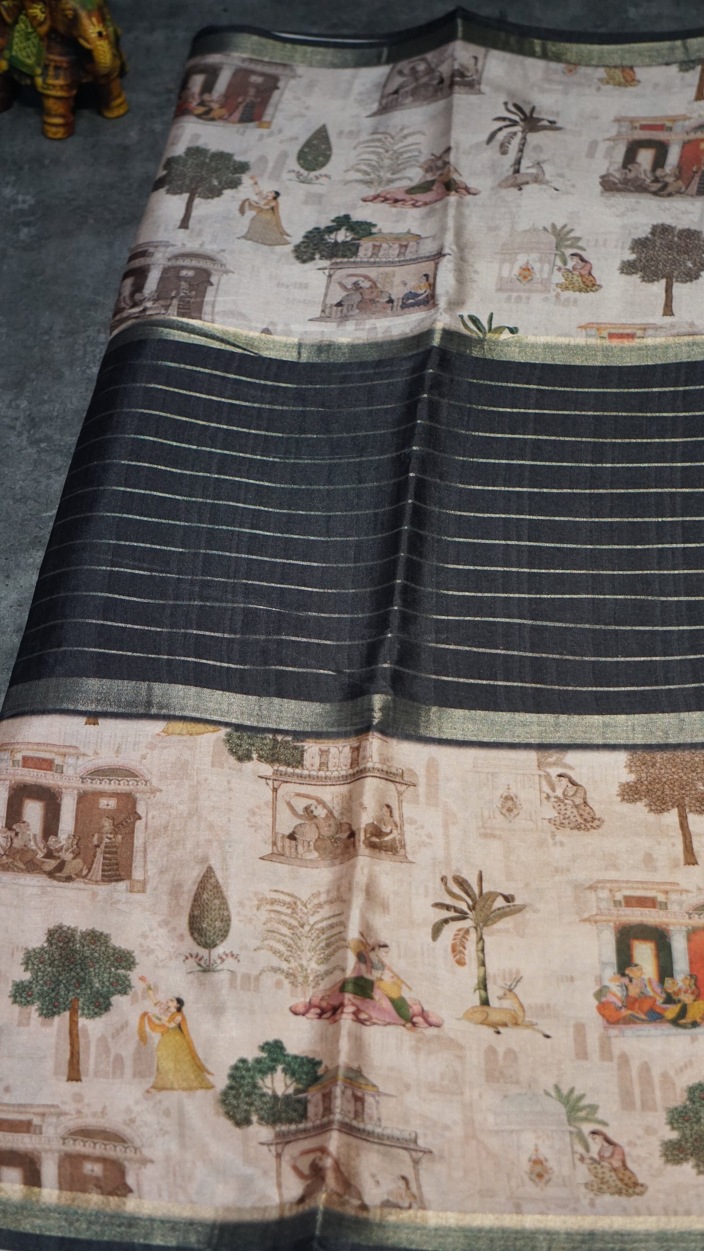 Semi Printed Silk Saree - Black
