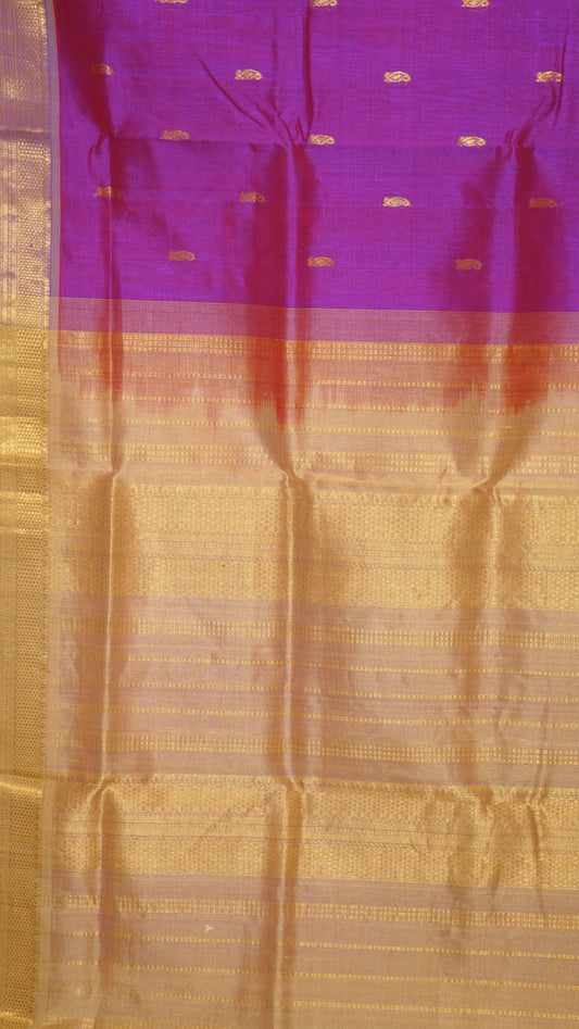 Silk Cotton Saree - Magenta & Cream