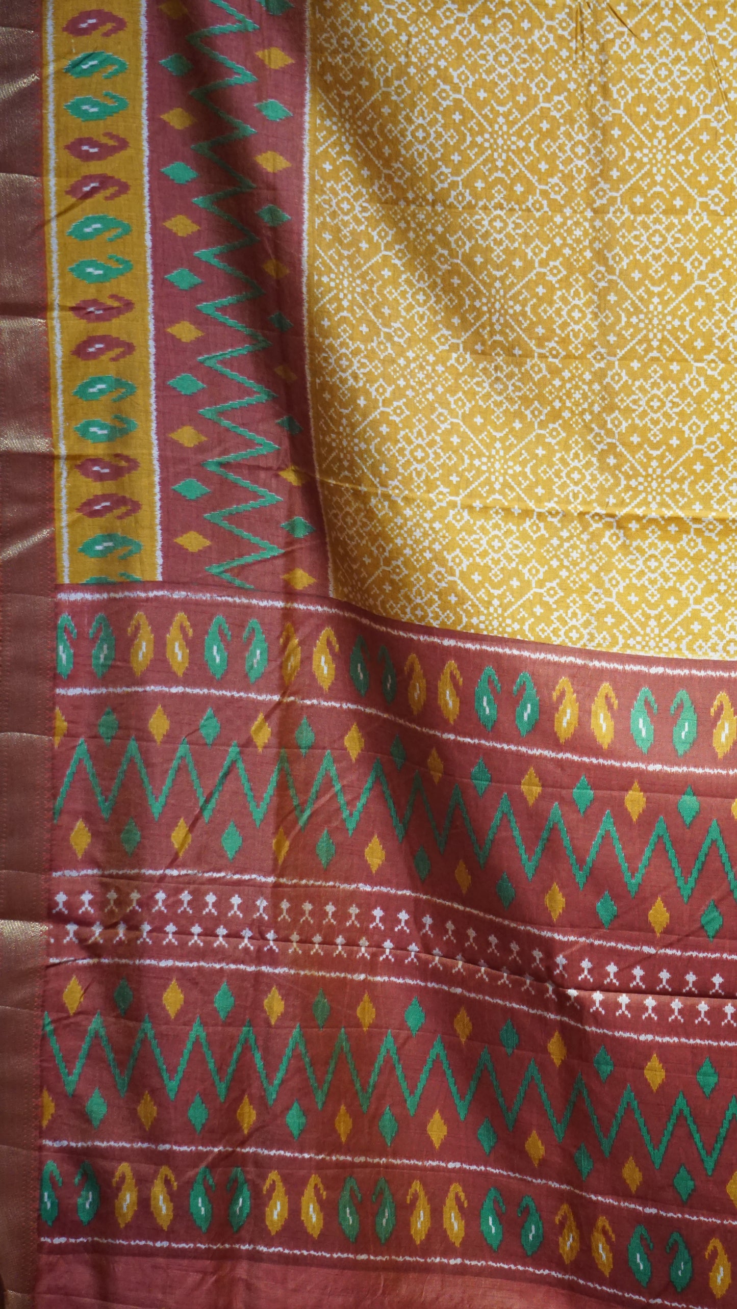 Semi Pattola Saree Pochampally Print - Mustard