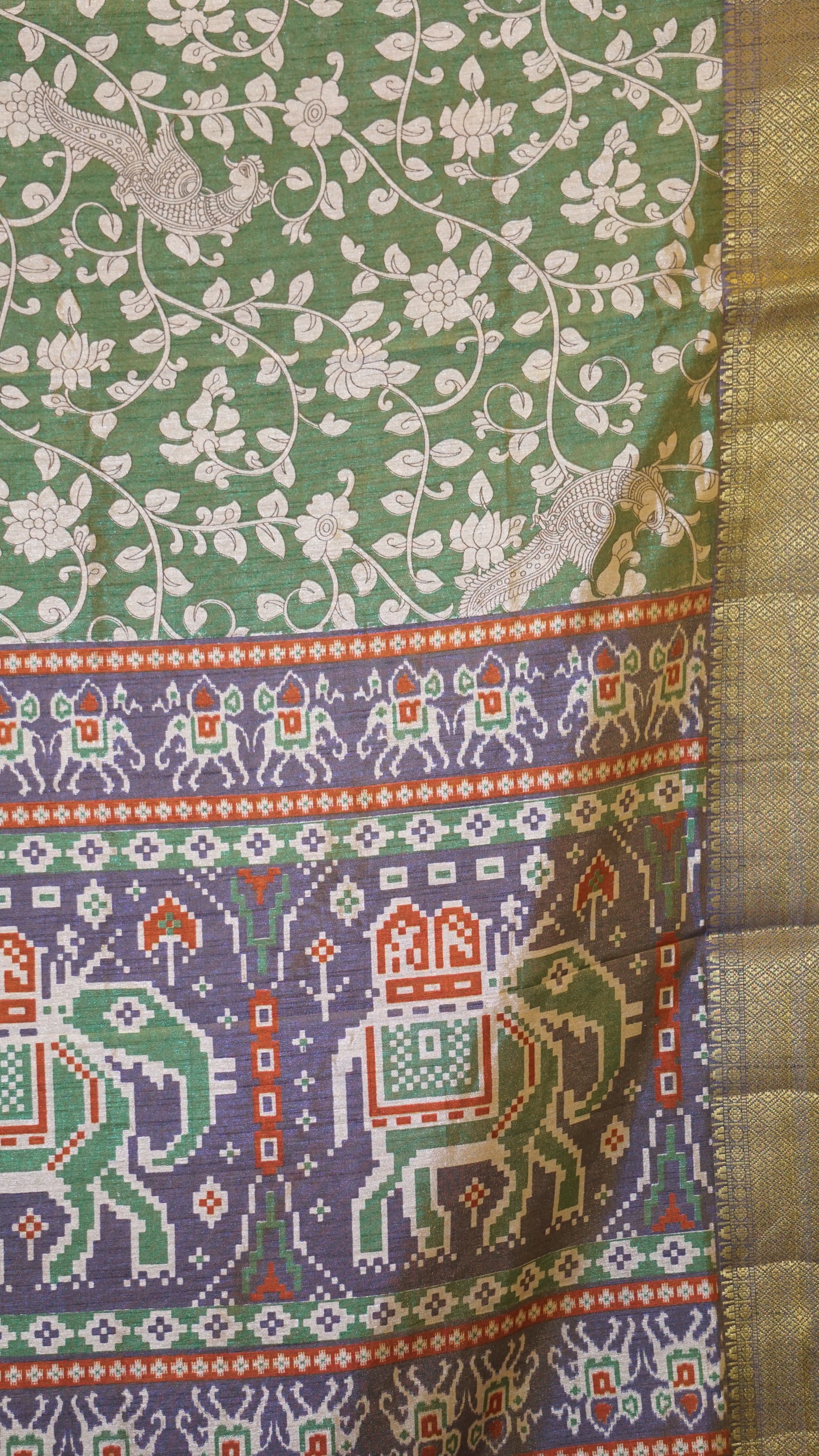 Semi Pattola Saree Kalamkari Print - Green