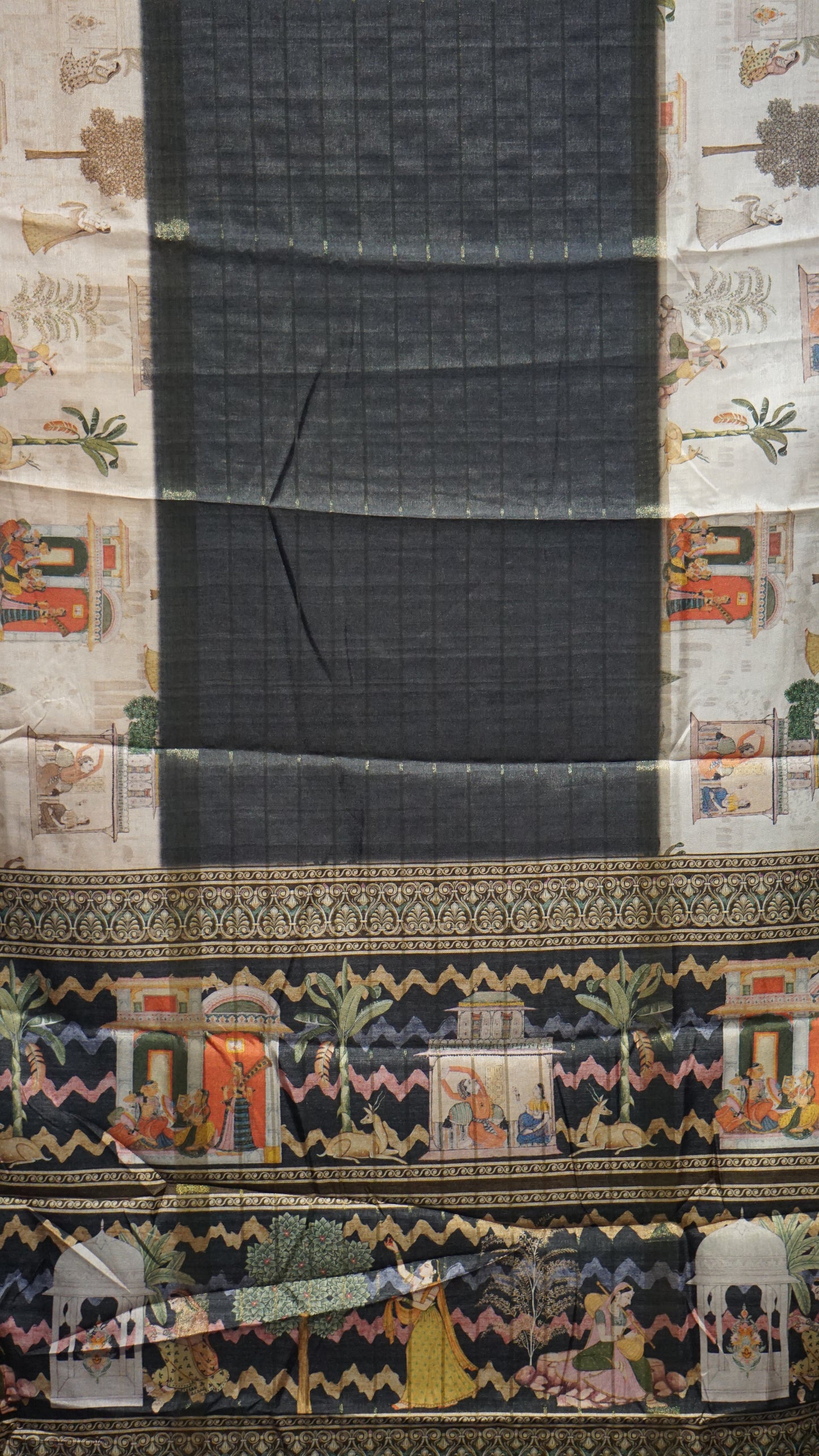 Semi Printed Silk Saree - Black