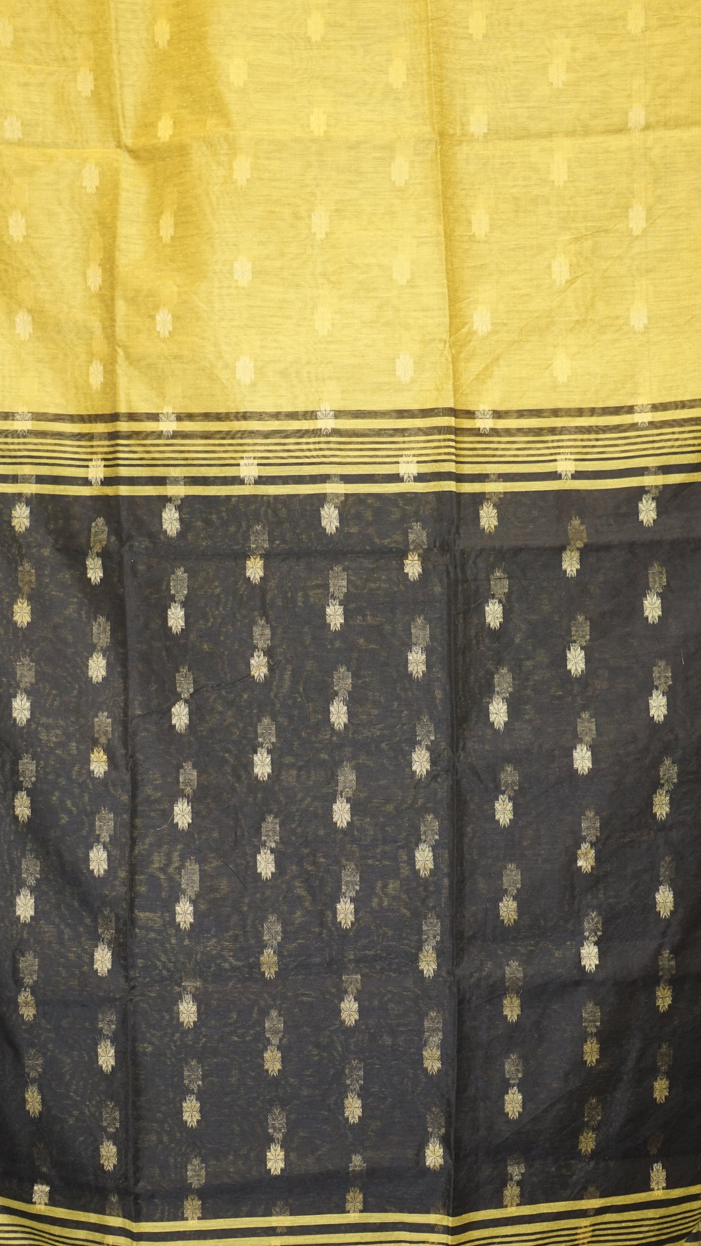 Handloom Cotton Saree Semi Maheshwari Design - Yellow With Black