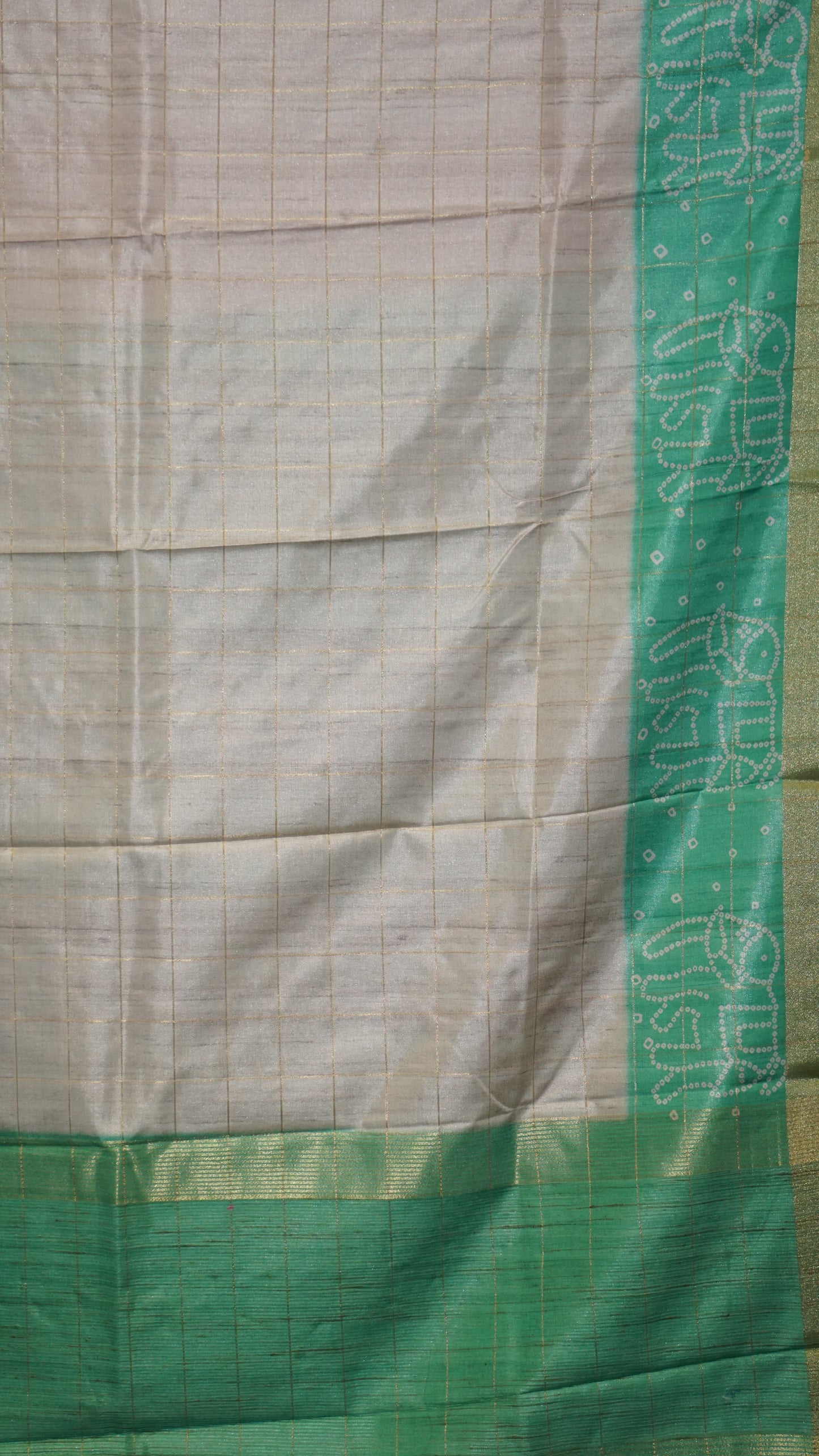Korean Tussar Saree Mohini Print Teal Green