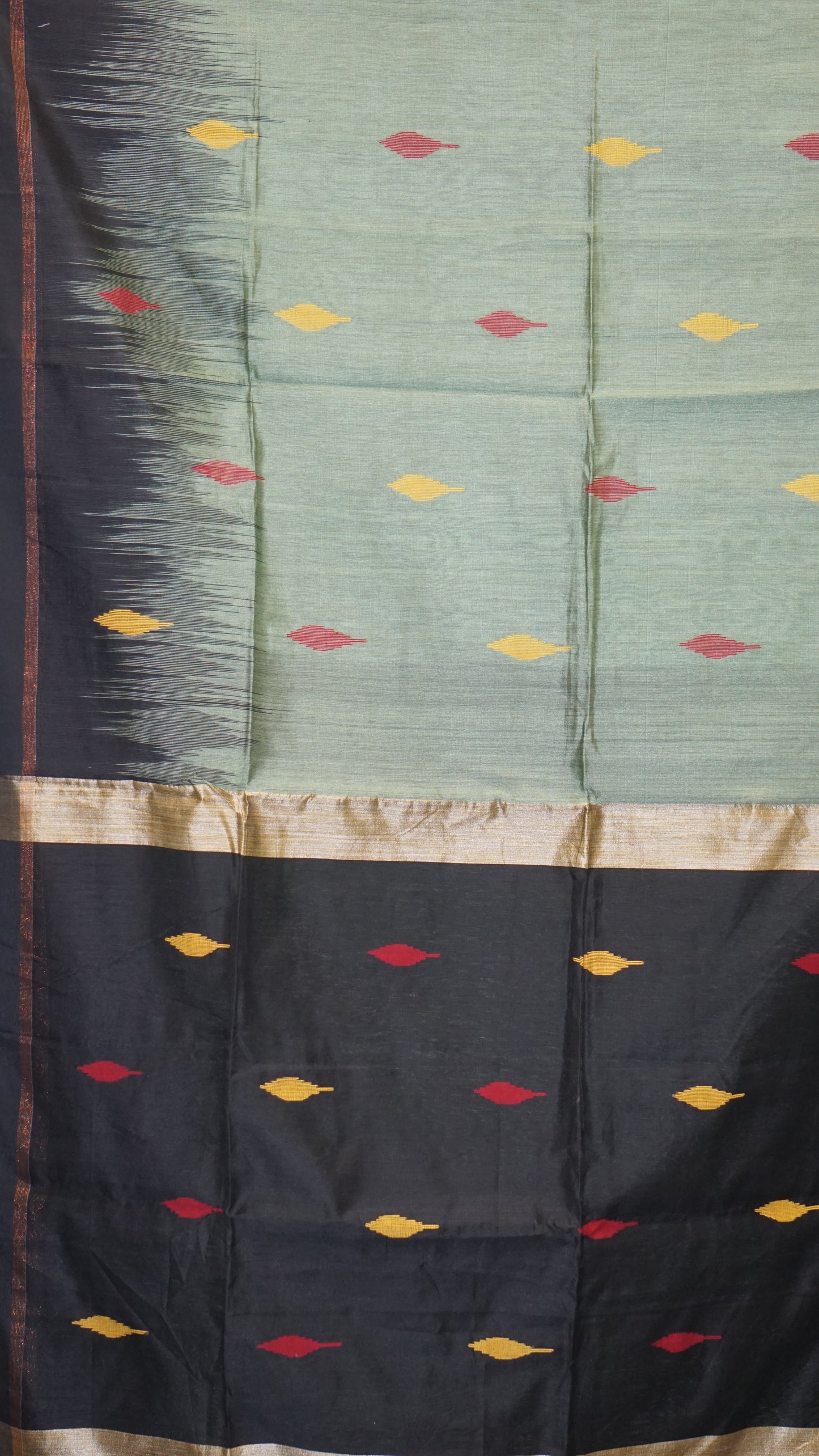 Handloom Cotton Saree - Light Green & Black
