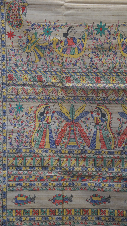Gicha Tussar Saree - Half White