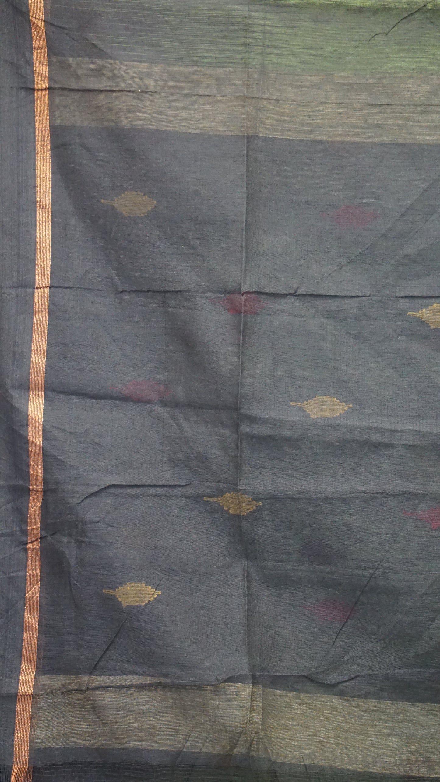 Handloom Cotton Saree - Light Green & Black