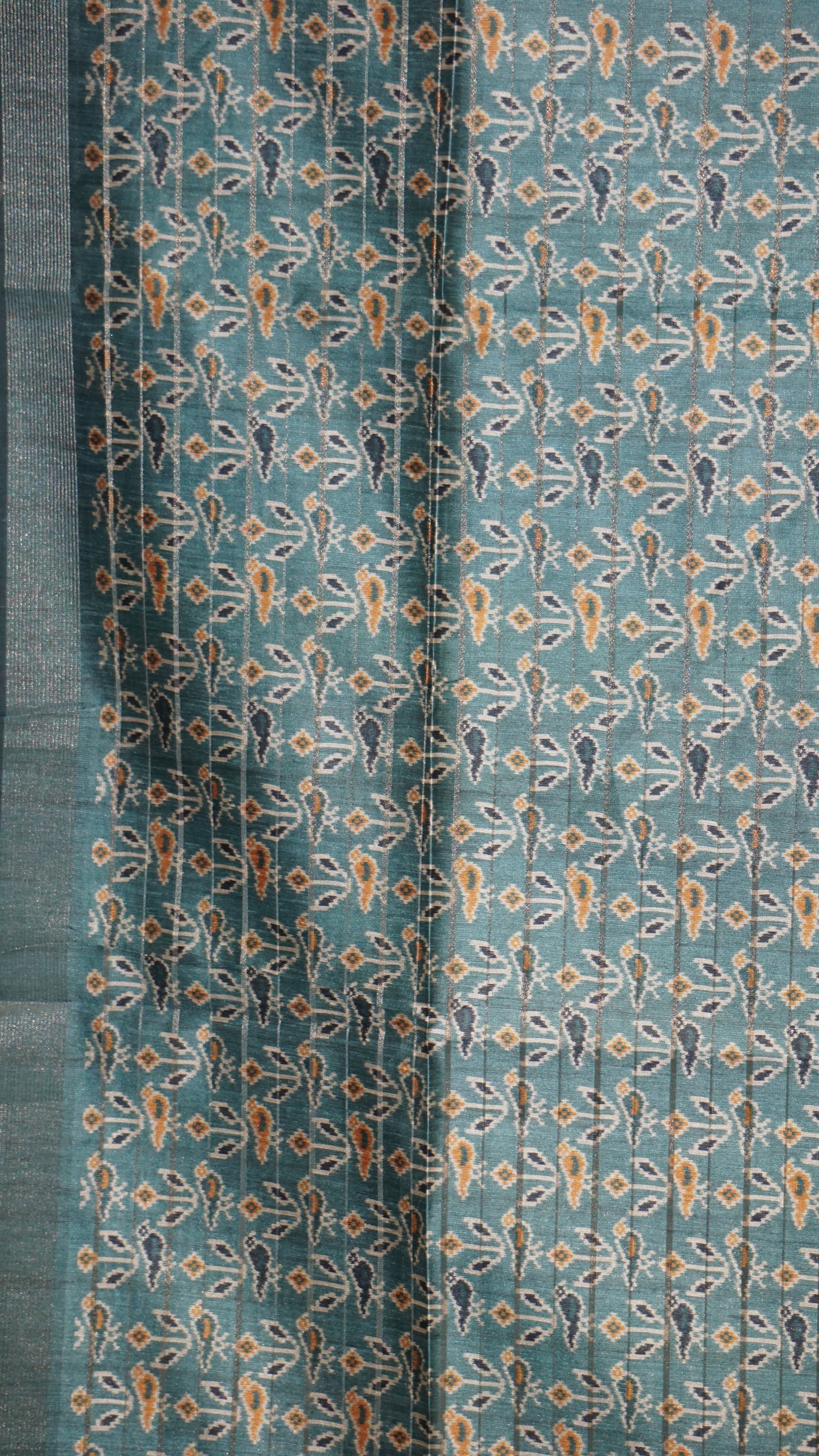 Semi Tussar Saree With Patola Print Teal Blue