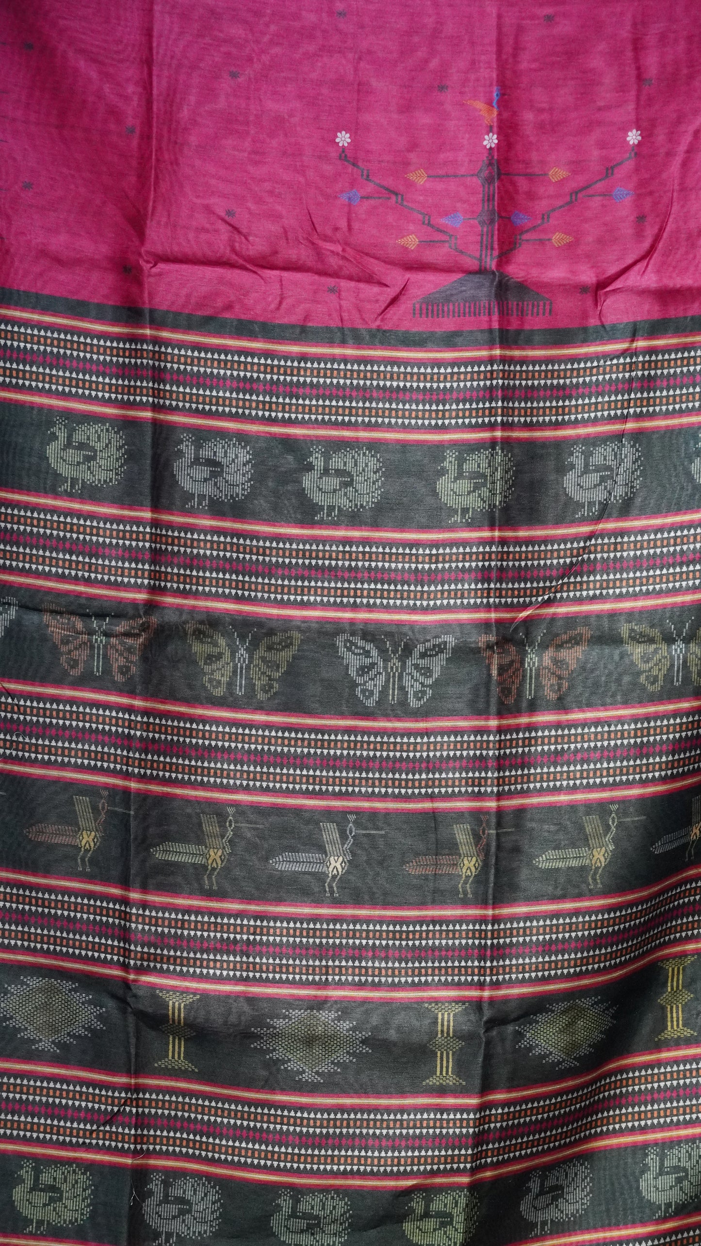 Gicha Tussar Saree Pink - Green