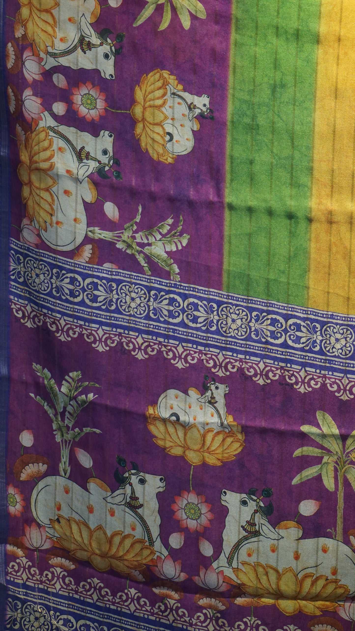Shiffon Saree Pichwai Print Purple to Violet