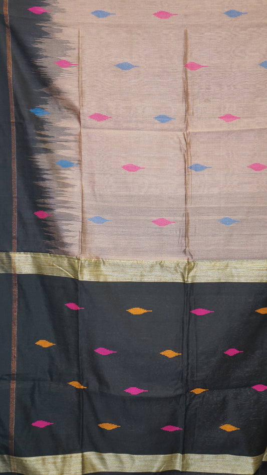 Handloom Cotton Saree - Onion Pink & Black
