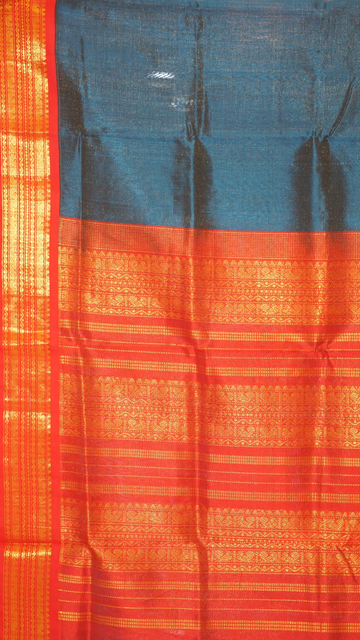 Silk Cotton Saree Vairaoosi Design - Peacock Blue
