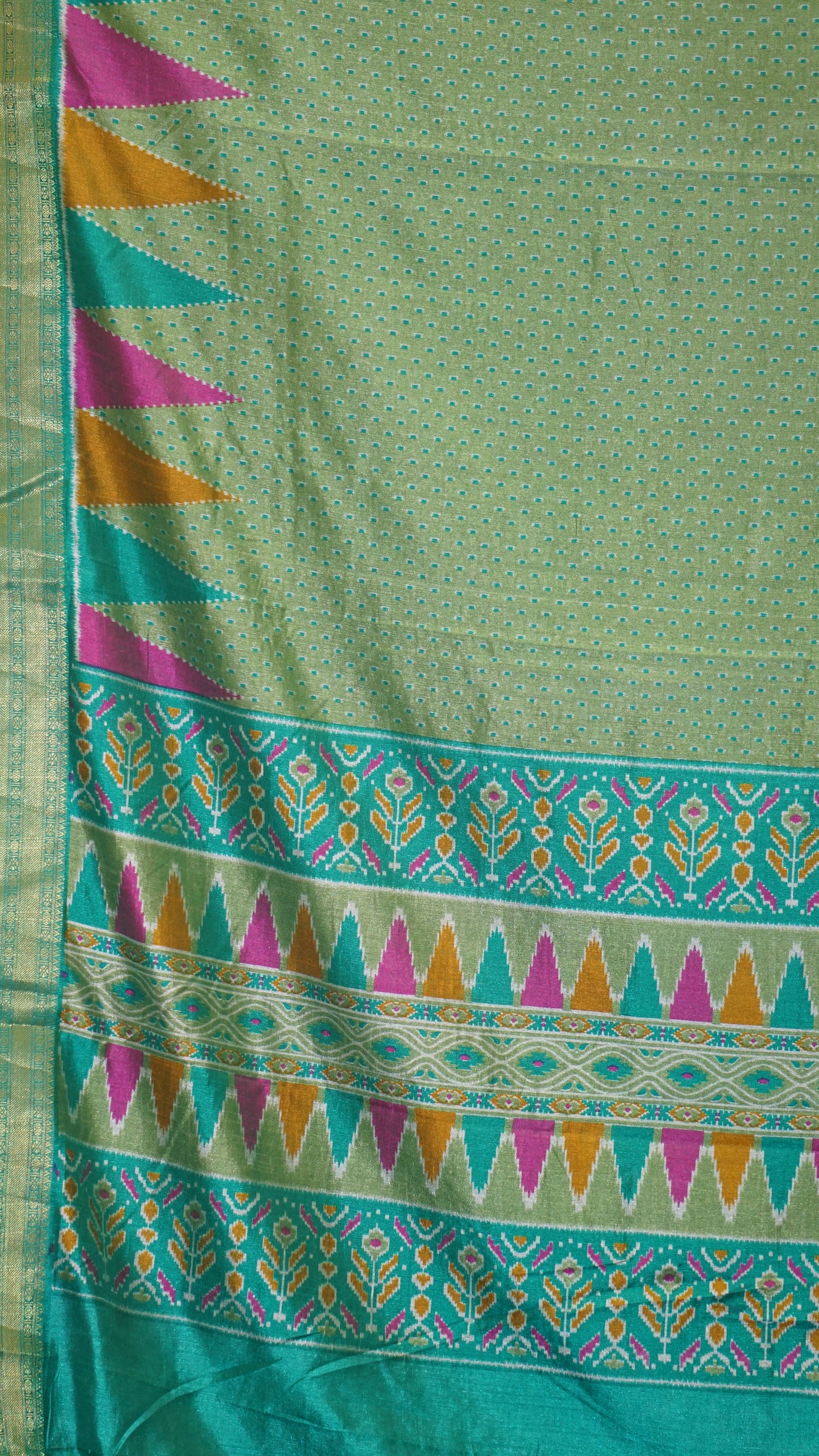 Semi Pattola With Temple Border - Green