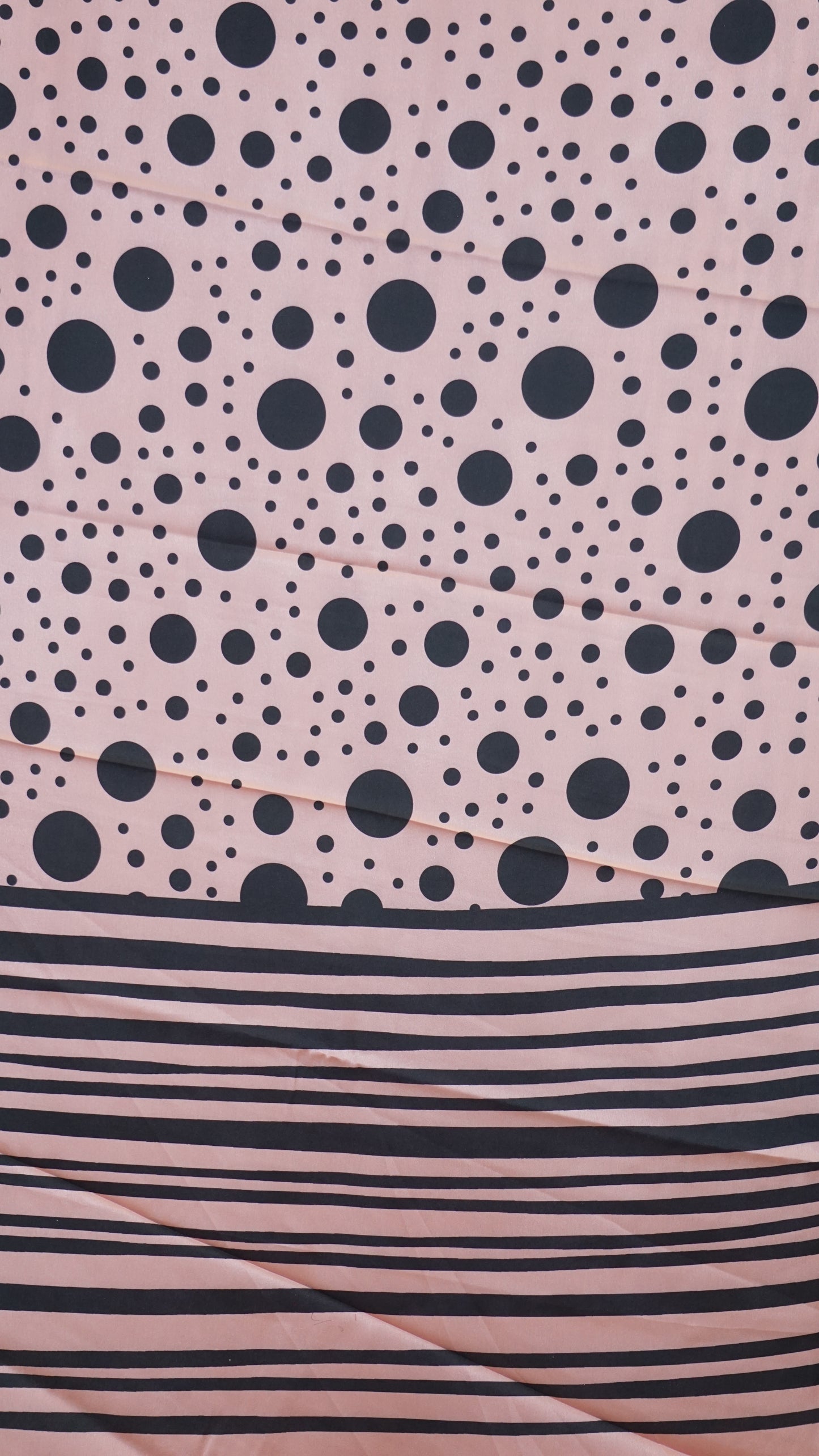 Modal Satin Saree - Baby Pink With Black Polka Dots