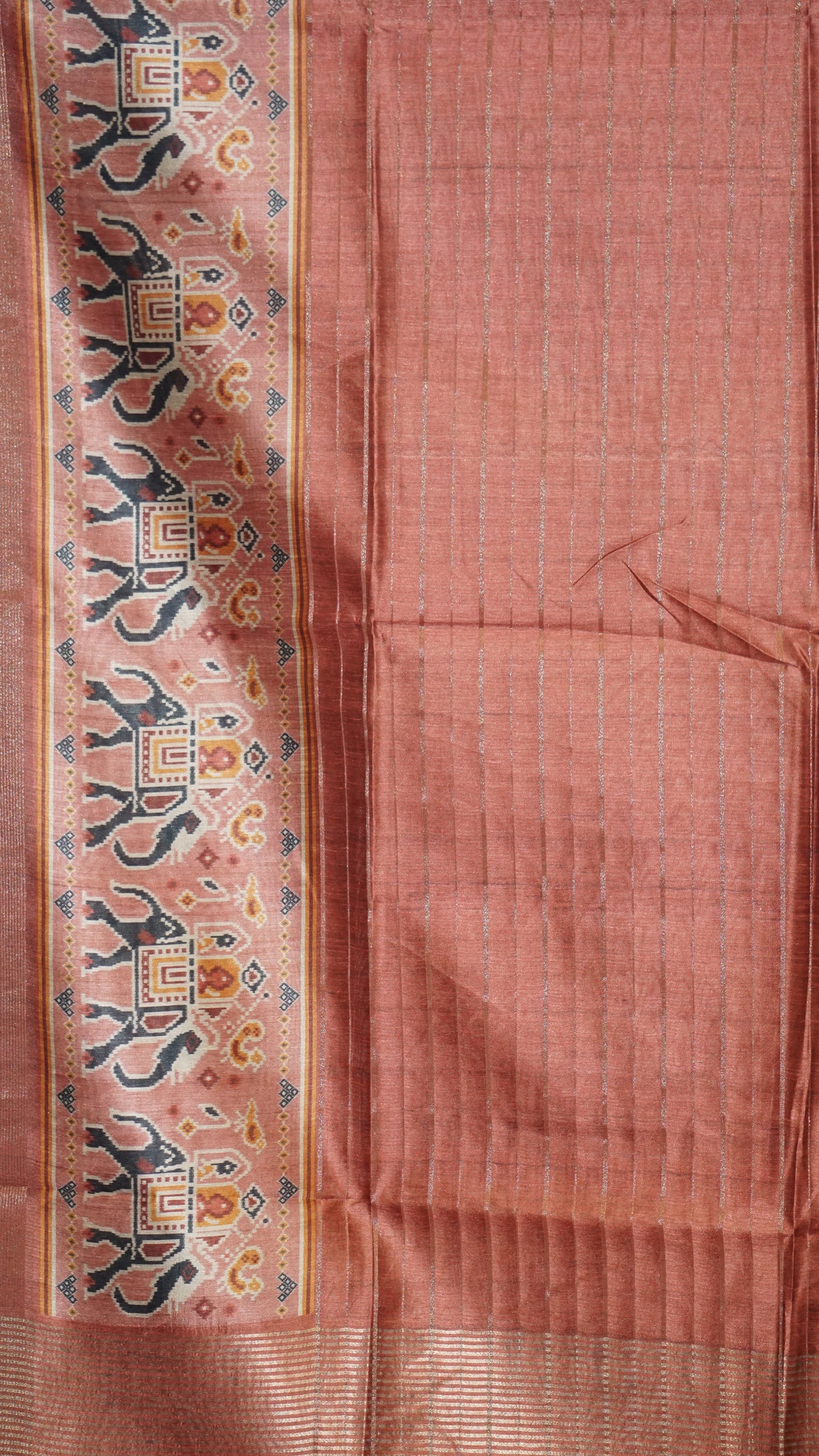 Semi Tussar Saree With Patola Print Brick Red