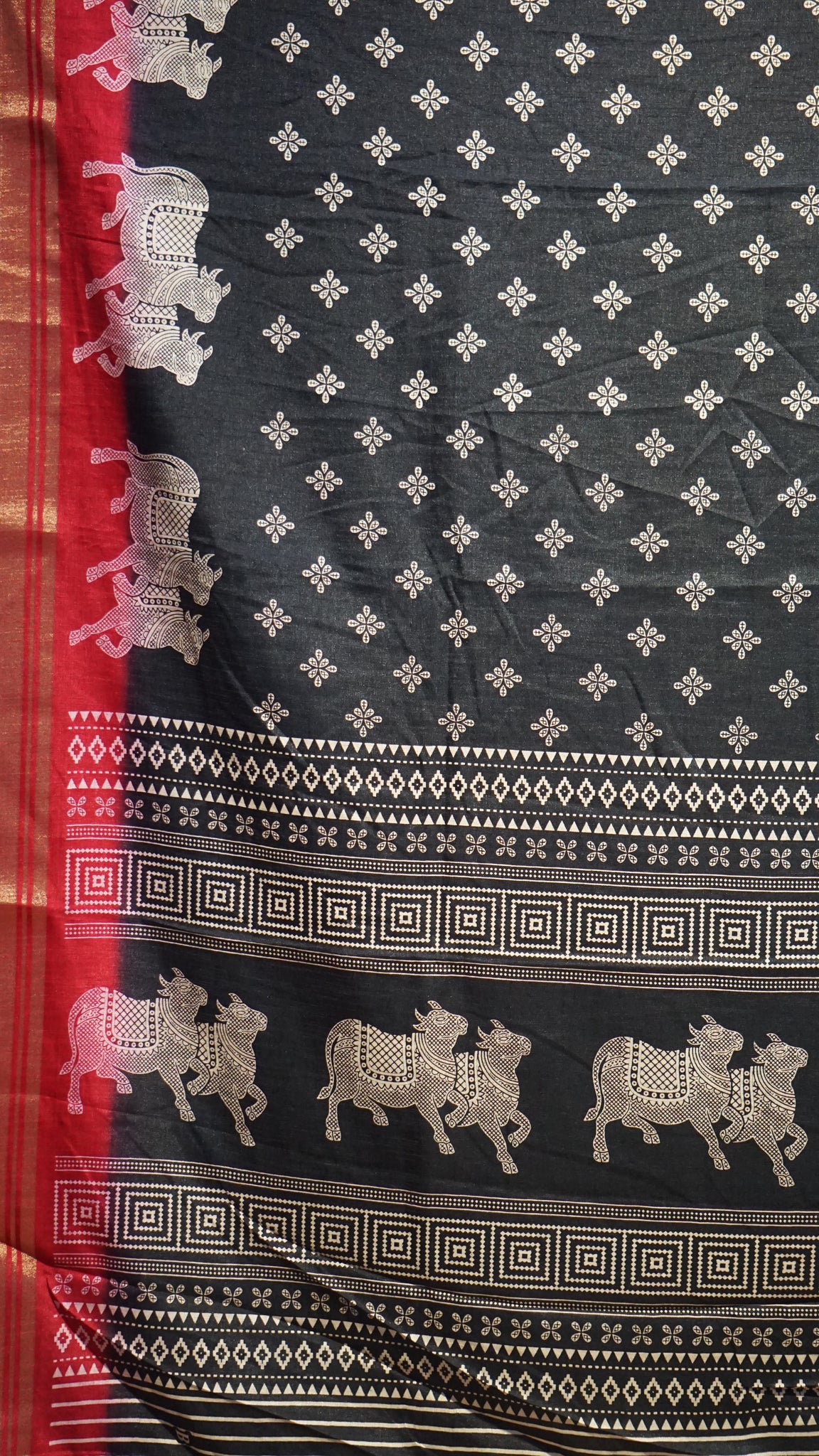 Shiffon Saree Cow Print Black - Red