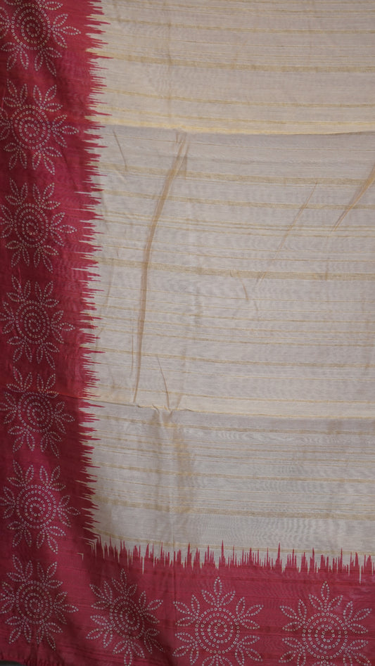 Semi Tussar Saree - Sandal & Red