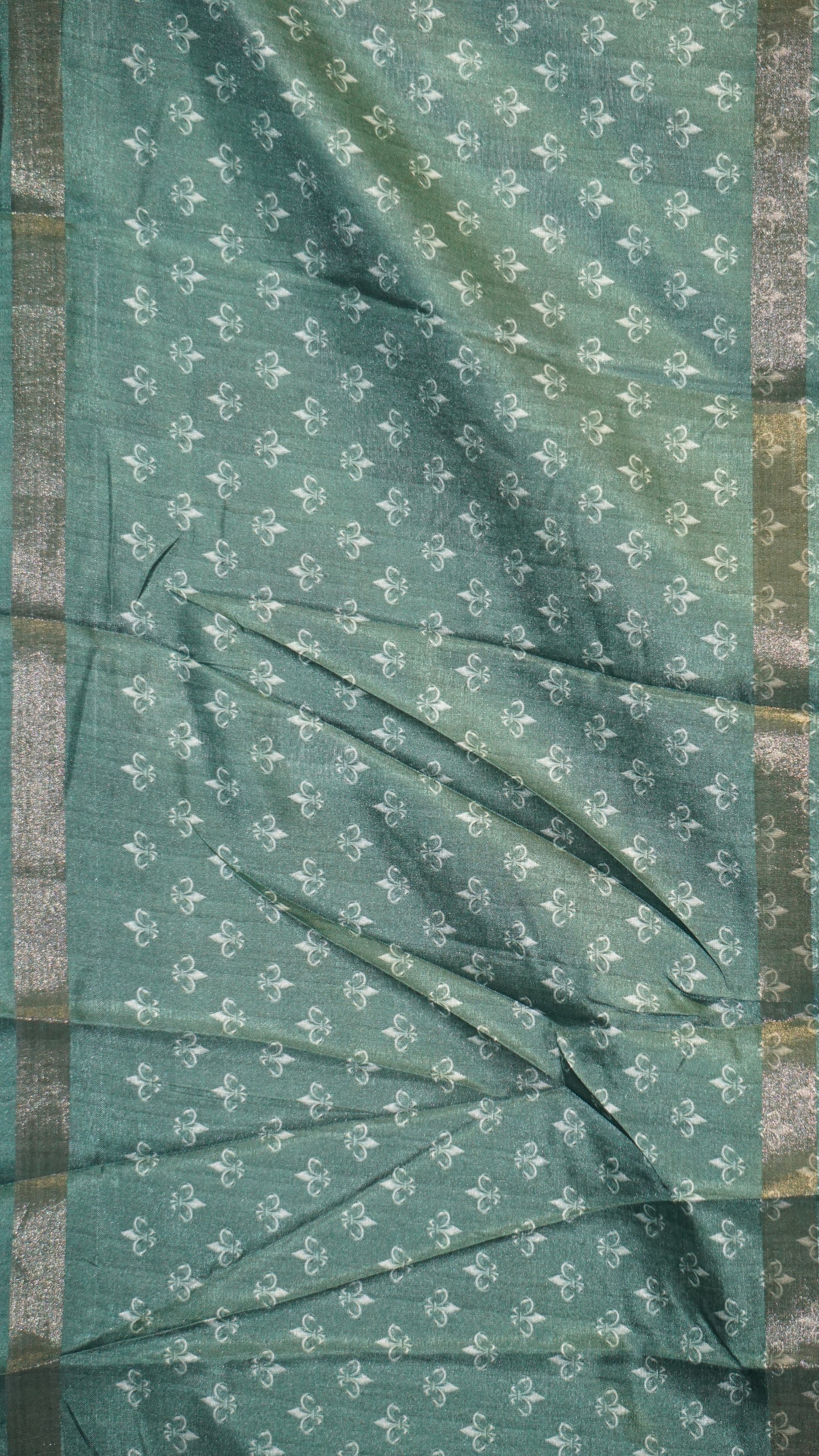 Semi Printed Silk Saree - Green