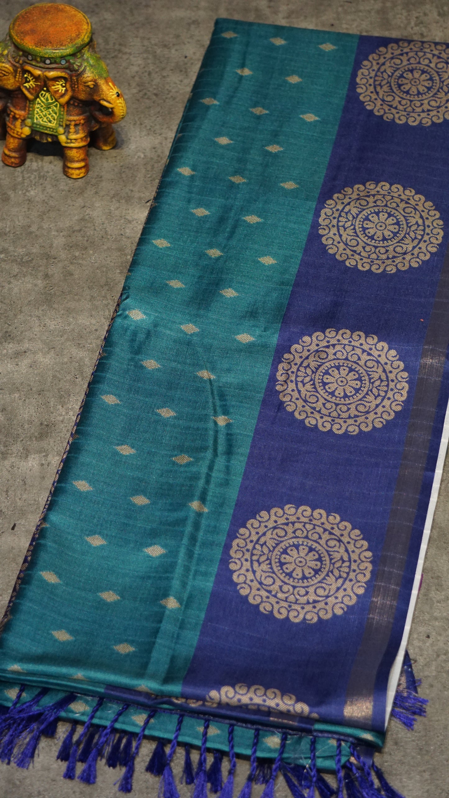 Semi Tussar Saree Peacock Blue