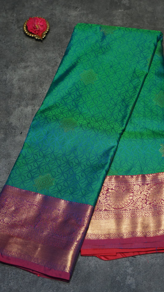 Semi Kanjeevaram Saree Peacock Green
