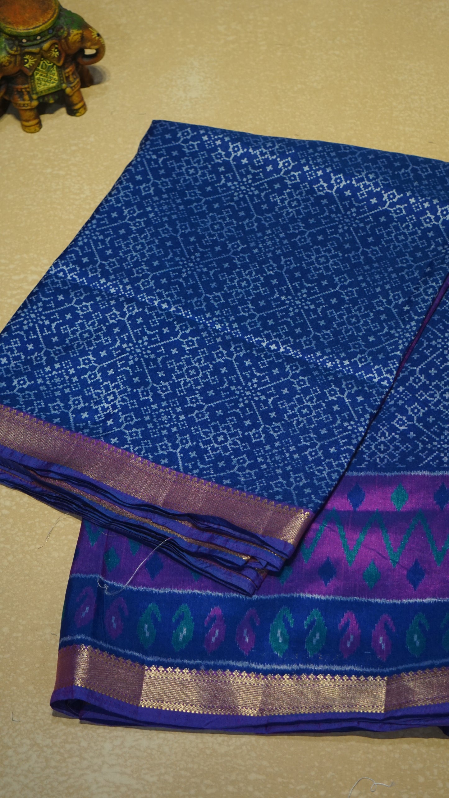 Semi Pattola Saree Pochampally Print - Dark Blue