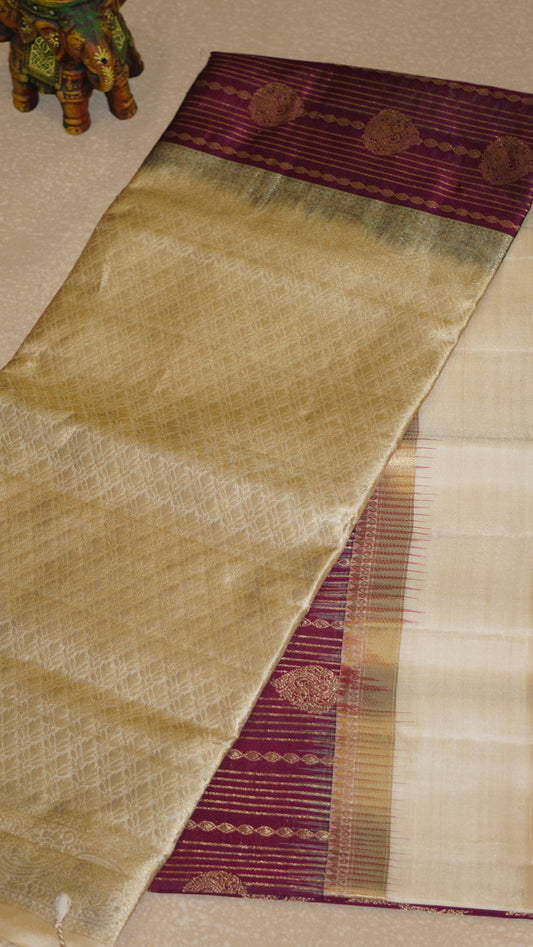 SPure Soft Silk Saree - Wine & Sandal