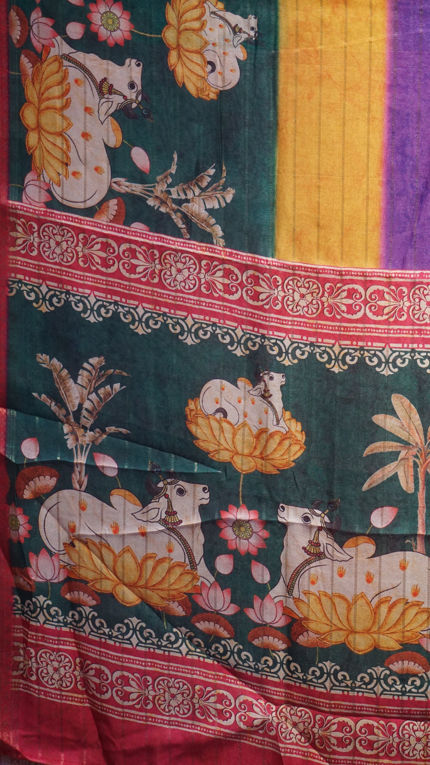 Shiffon Saree Pichwai Print Green to Pink