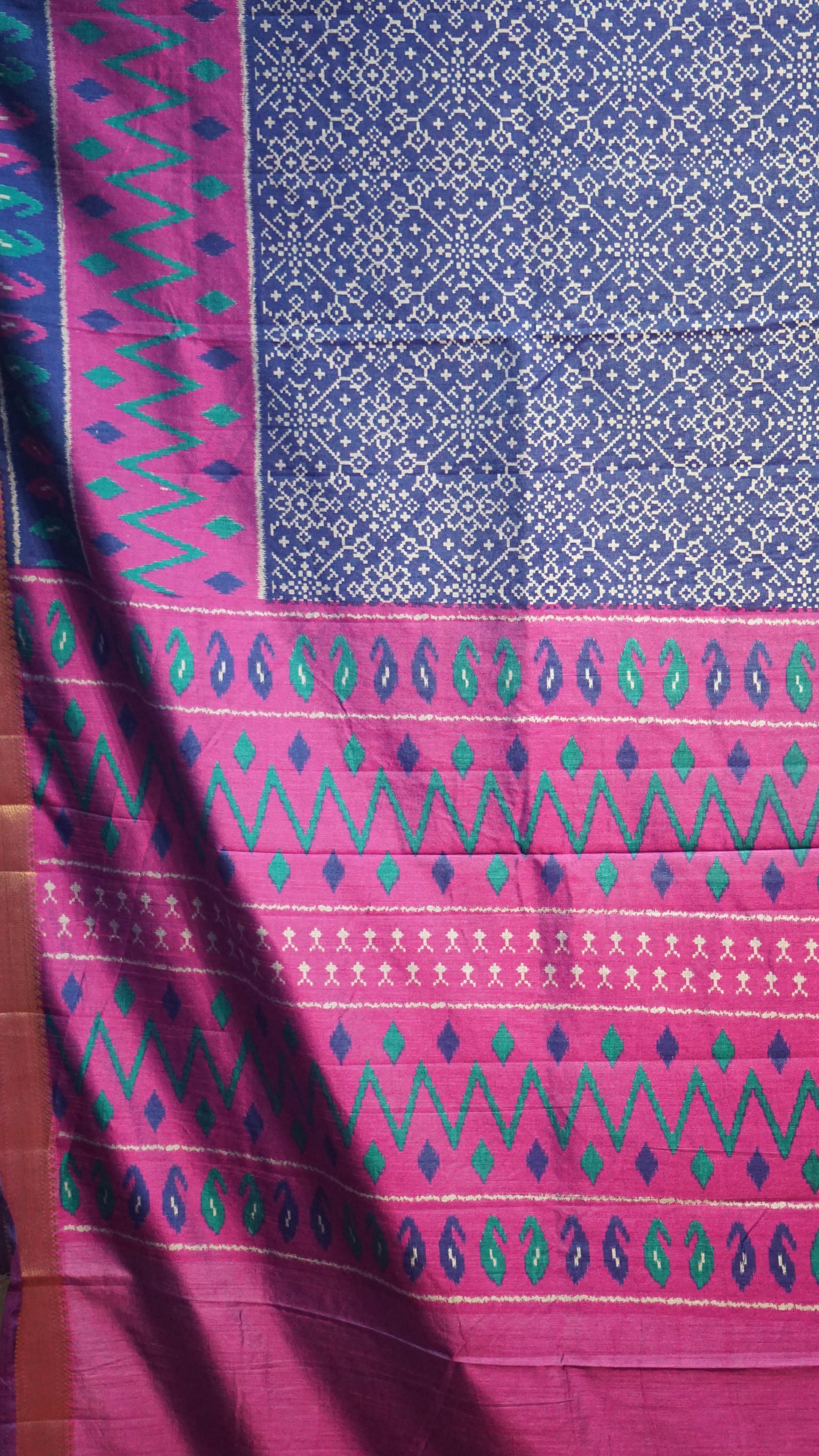 Semi Pattola Saree Pochampally Print - Dark Blue